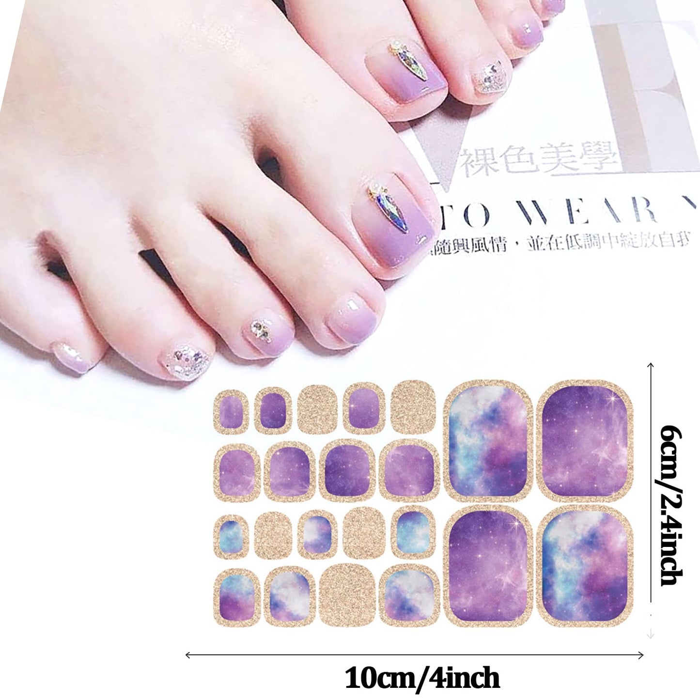 DANNEASY 20 Sheets Toe Nail Stickers Toenail Polish Strips Nail Wraps for Women Self Adhesive Toes Nail Polish Stickers Gel Nail Strips Toenails Manicure Sticker Nail Art Accessories with Nail File