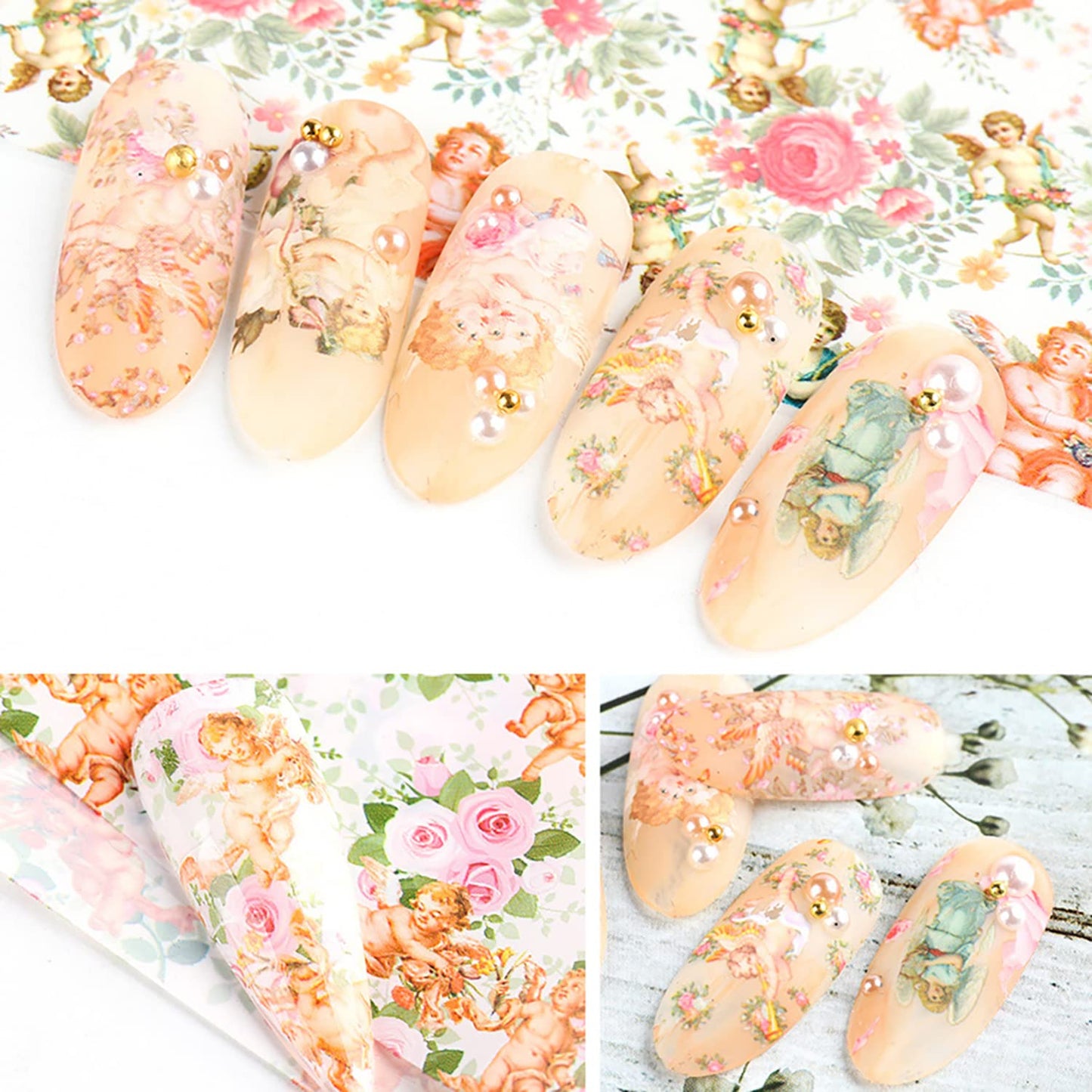 Angel Holographic Nail Foil Stickers - Sky Starry Paper Transfer Foils, Flowers Decals for Nail Transfer Glue