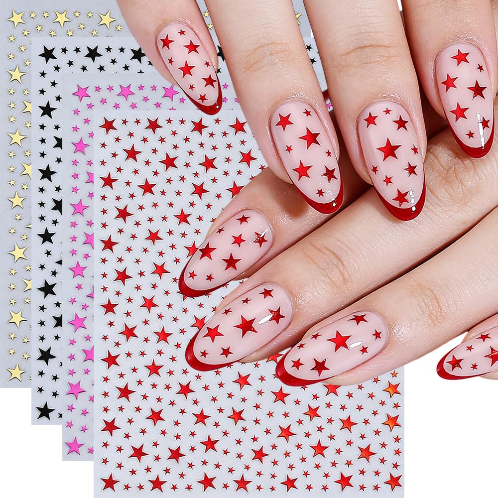 10 Sheets Star Nail Stickers for Nail Art, 3D Self-Adhesive Small Nail Decals, Nail Supplies Nail Art Design Accessories for Women and Girls Manicure DIY Decoration