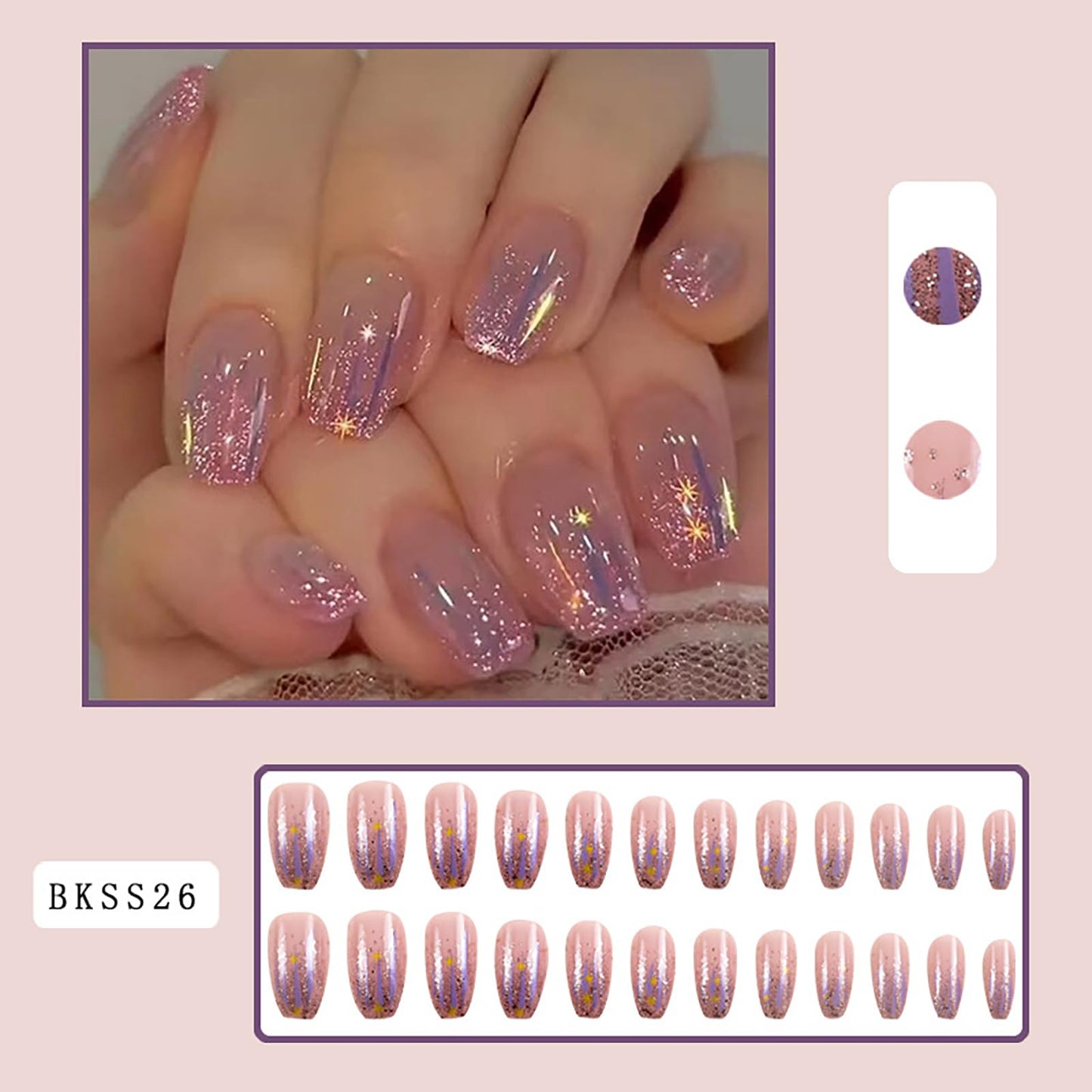 Short Press on Nails Square,RTKHFZE Glitter Fake Nails Glossy Nude False Nails Full Cover Acrylic Stick on Nail 24Pcs Nails Press ons for Women