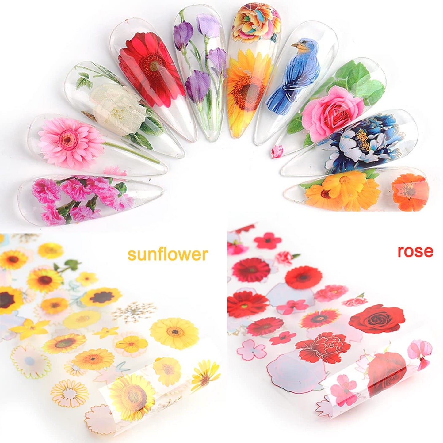 Holographic Nail Foil Transfer Stickers Decals, Flowers Nail Polish Sheets Sky Starry Paper Transfer Foils Floral Nails Supplies for Nail Transfer Glue Polish, Women Manicure Nail Film Decorations