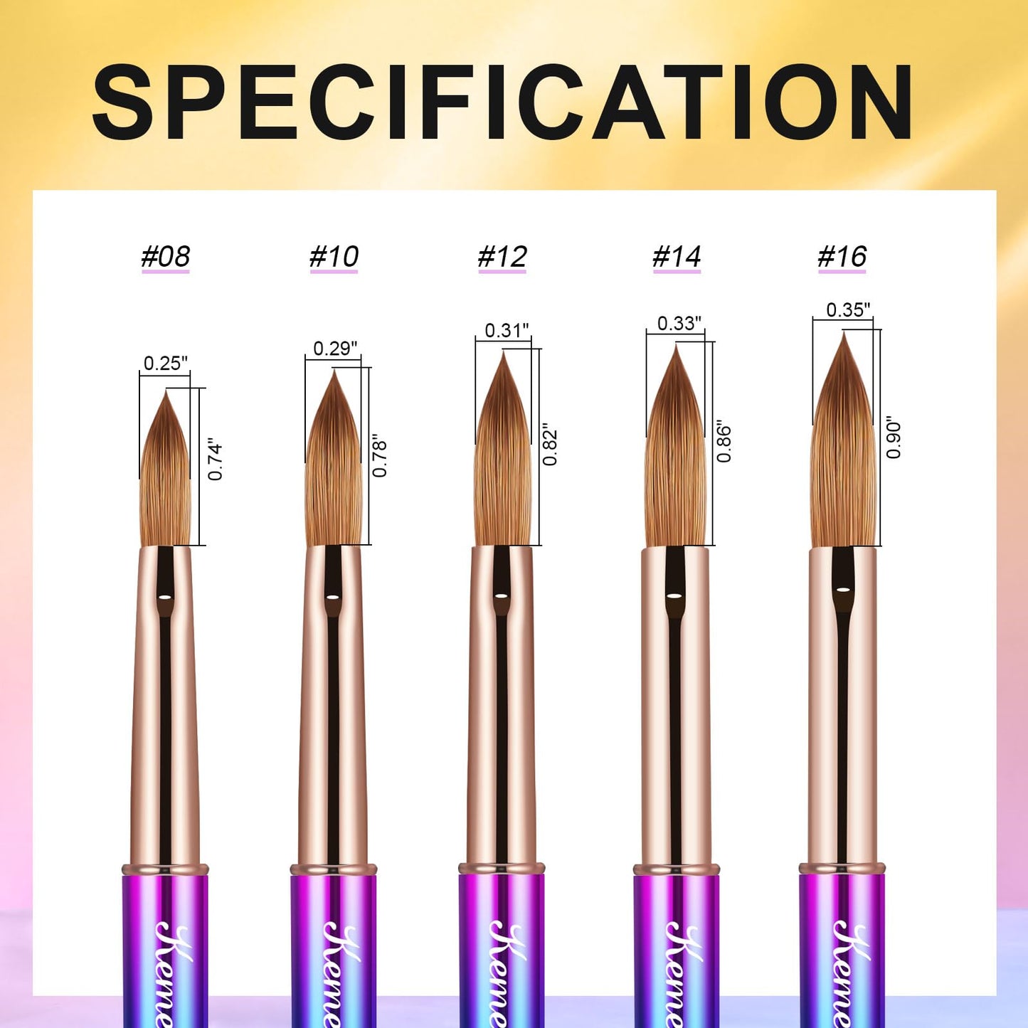 KEMEISI 2PCS Acrylic Nail Brush, Nail Liner Brushes&Size #16 100% Kolinsky Nail Art Brushes for Acrylic Application, Sturdy Handle Oval Shaped Acrylic Nail Design Tools for Professional Manicure DIY