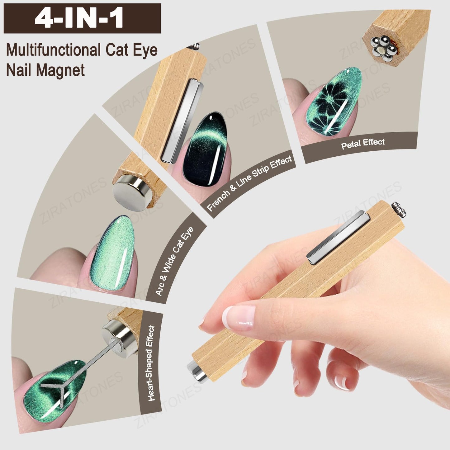 ZIRATONES 3 in 1 Nail Magnet with Heart Shaped Cat-Eye Tool, Multifunctional Cat Eye Gel Nail Polish Magnet Pen, 3D Magnetic Nail Polish Stick for Home DIY, Salon, Studio, Nail Art Design Tools