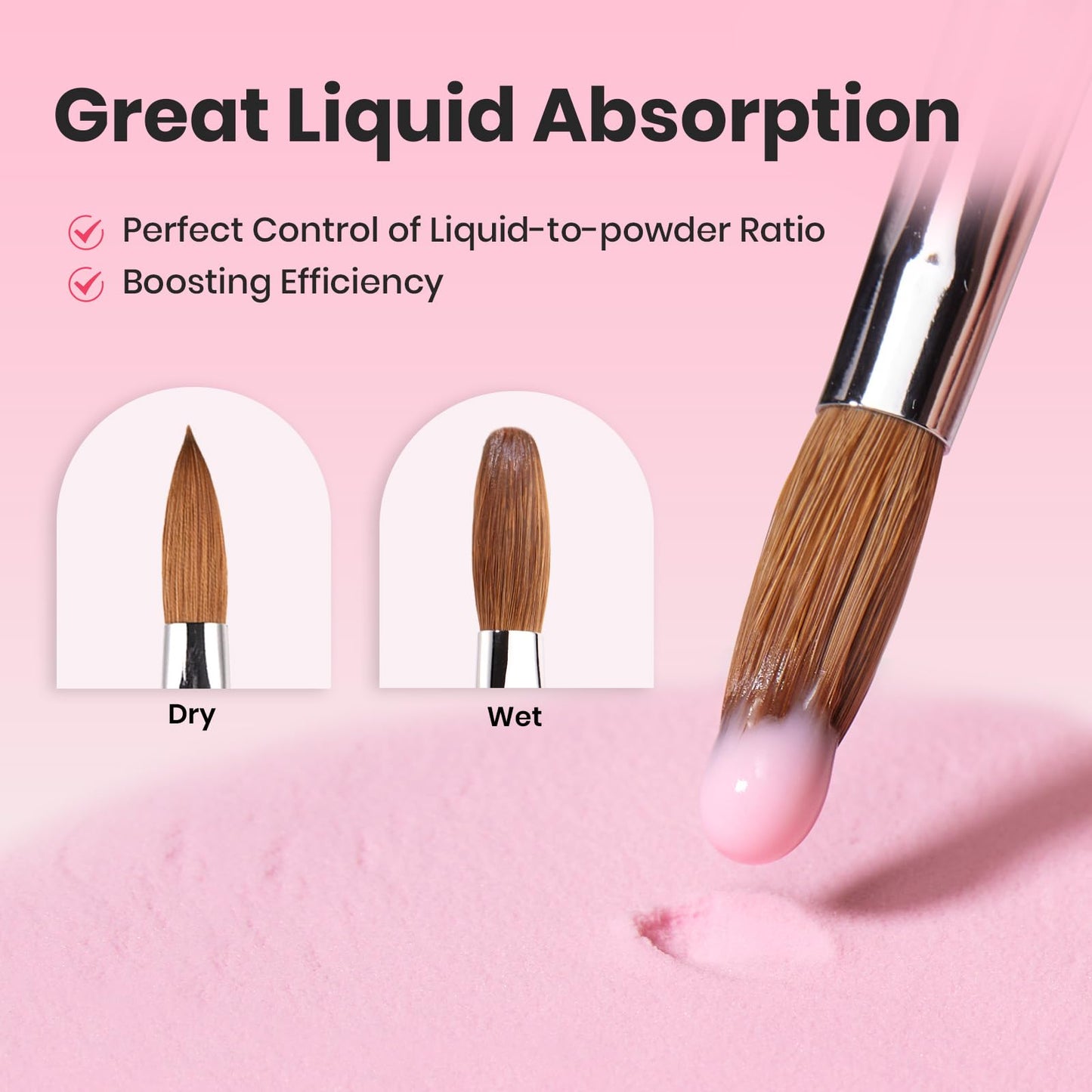 Beetles Acrylic Nail Brush Kolinsky Hair Bristles Round Shaped Metal Handle Nail Art Brushes for Manicure Extension Acrylic Powder DIY at Home Manicure Tool - Size 10