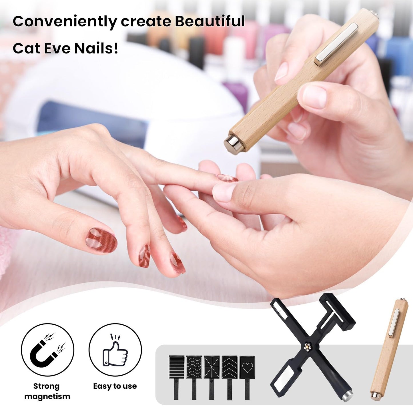 7Pcs 3D Cat Eye Gel Nail Polish Magnet Tools for Cat Eye Gel Nail Polish,5 in 1 Nail Magnet Nail Magnet Pen Stripe Nail Magnet Wands for Nail Art DIY Home Salon Manicure(Black)