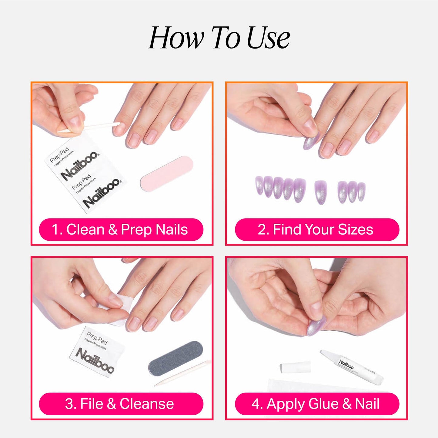 Nailboo Press On Nails, Salon-Quality Reusable Fake Nails for Fast DIY Manicure with Strong Hold Nail Glue for Press Ons, Nail File, & Alcohol Prep Pads, Royal Rose
