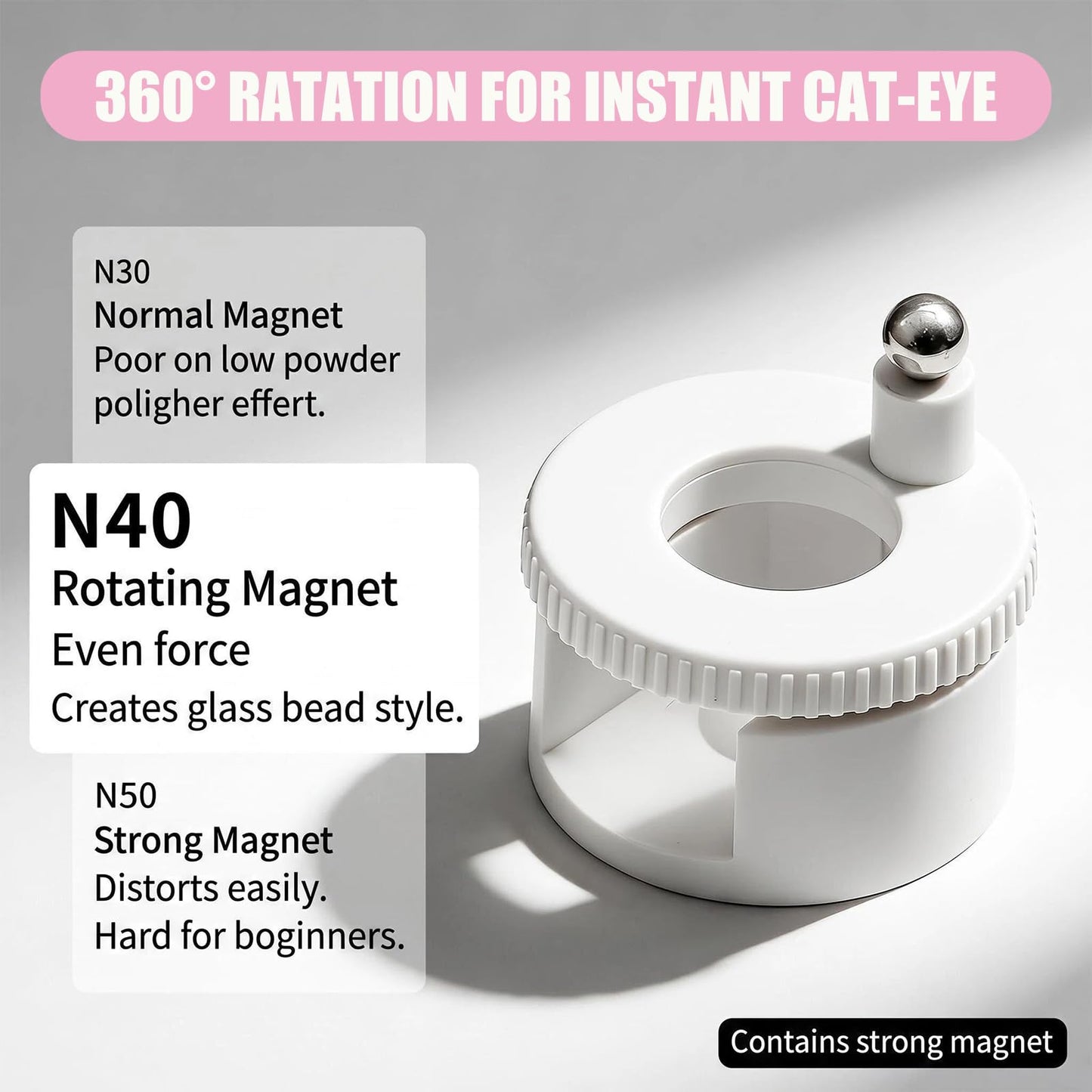 360°Rotating Cat Eye Magnet Tool with Ball Magnet, Uniform Magnetic Force for Beginners DIY Glossy & Salon Cat Eye Nail Designs
