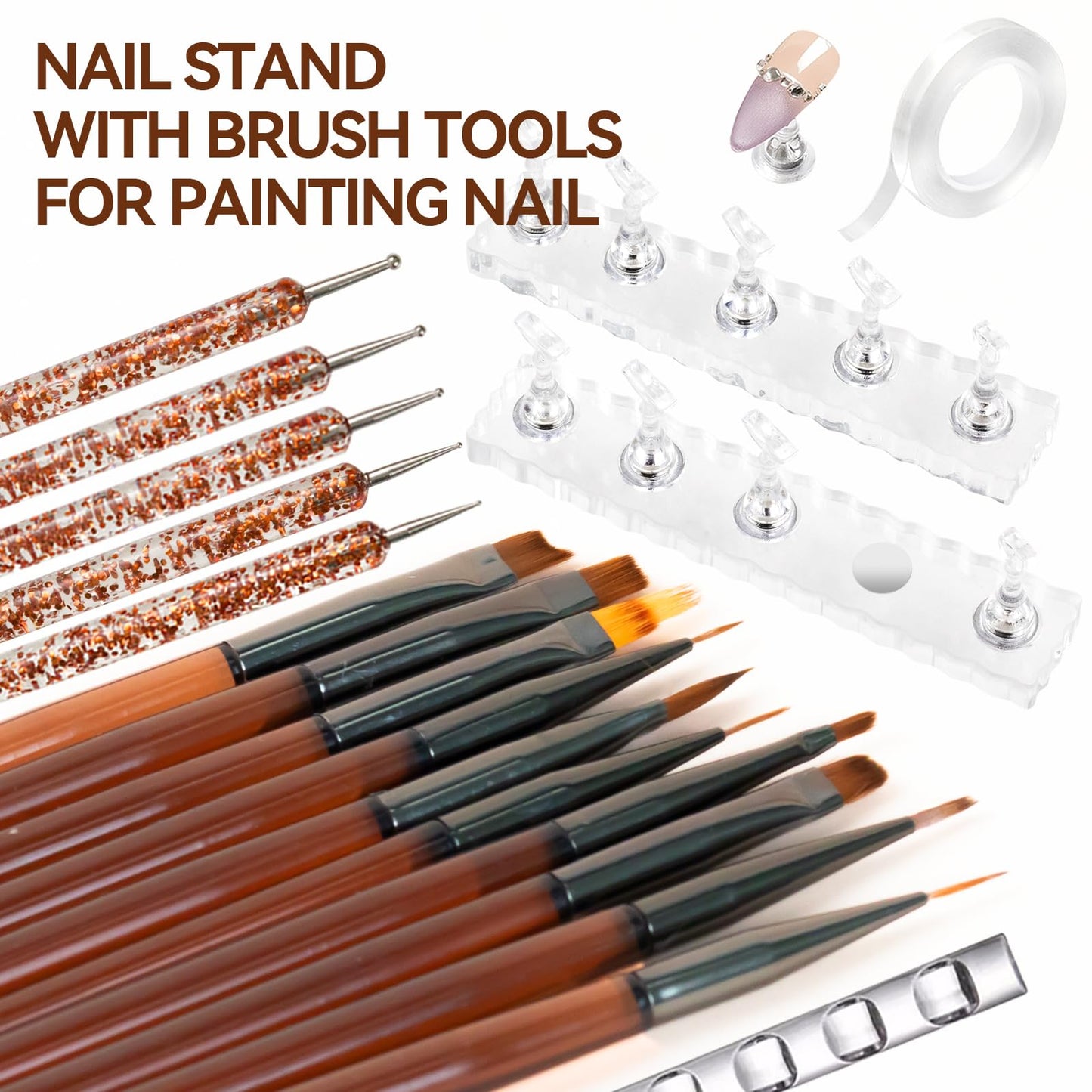 ESUOHYM Nail Art Brushes Set with Nail Stand Holder for Press On & Painting Nails,Nail Dotting Tools with Sculpture Pen,Acrylic Nail Brushes for Gel Builder Extensions French Tip,Nail Art Tools Design