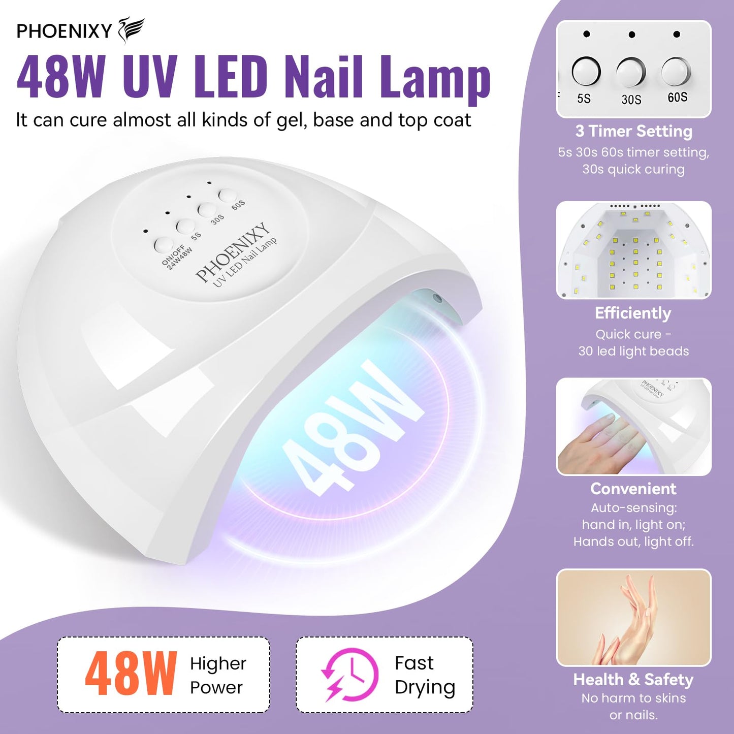 PHOENIXY 63 Pcs Gel Nail Polish Kit with U V Light and Drill, 45 Colors Gel Nail Polish with 5 Pcs Base Top Coat Manicure Starter Nail Polish Set Valentine Gifts for Women