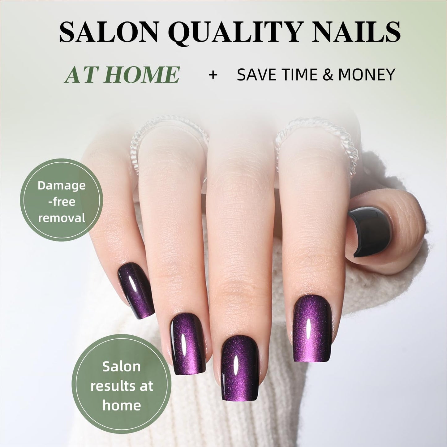 Purple Cat Eye Press On Nails Square - Dark Purple Short Square Fake Nails, Short Cateye Press On Nails Reusable Stick On Nails in 16 Sizes, 32pcs False Nail Kit for Women & Girls(Silent Amethyst)