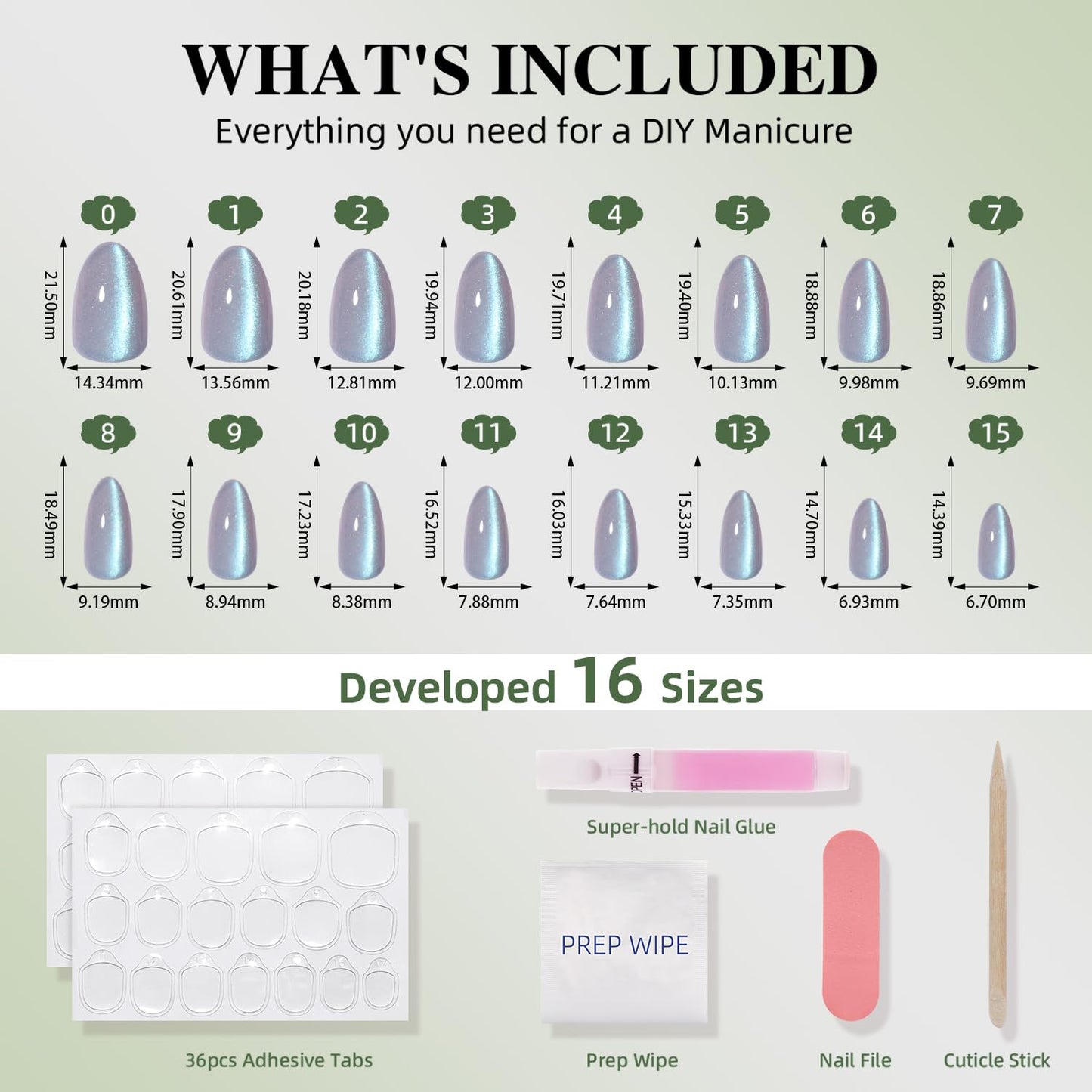 Cat Eye Press On Nails Almond - Moonlit Ash Short Almond Fake Nails, Short Cateye Press On Nails Reusable Stick On Nails in 16 Sizes, 32pcs False Nail Kit for Women & Girls (Moonlit Ash)