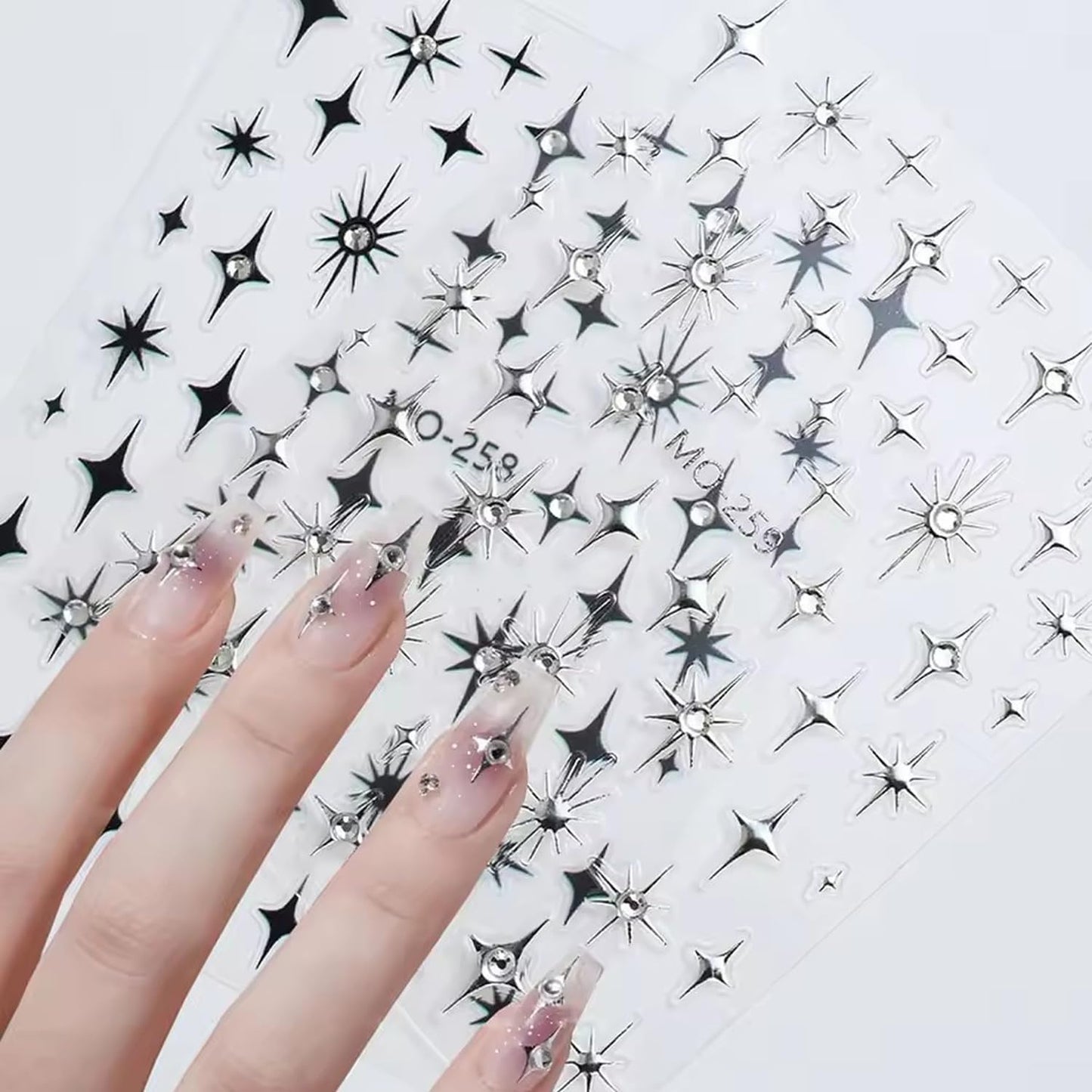 3pcs Diamond Star Nail Stickers for Nail Art 3D Glitter Luxury Nail Decals Stars Nail Art Stickers Black Silver Star Crystal Nail Design Shiny Starlight Drill Adhesive Sticker Manicure Decor for Women