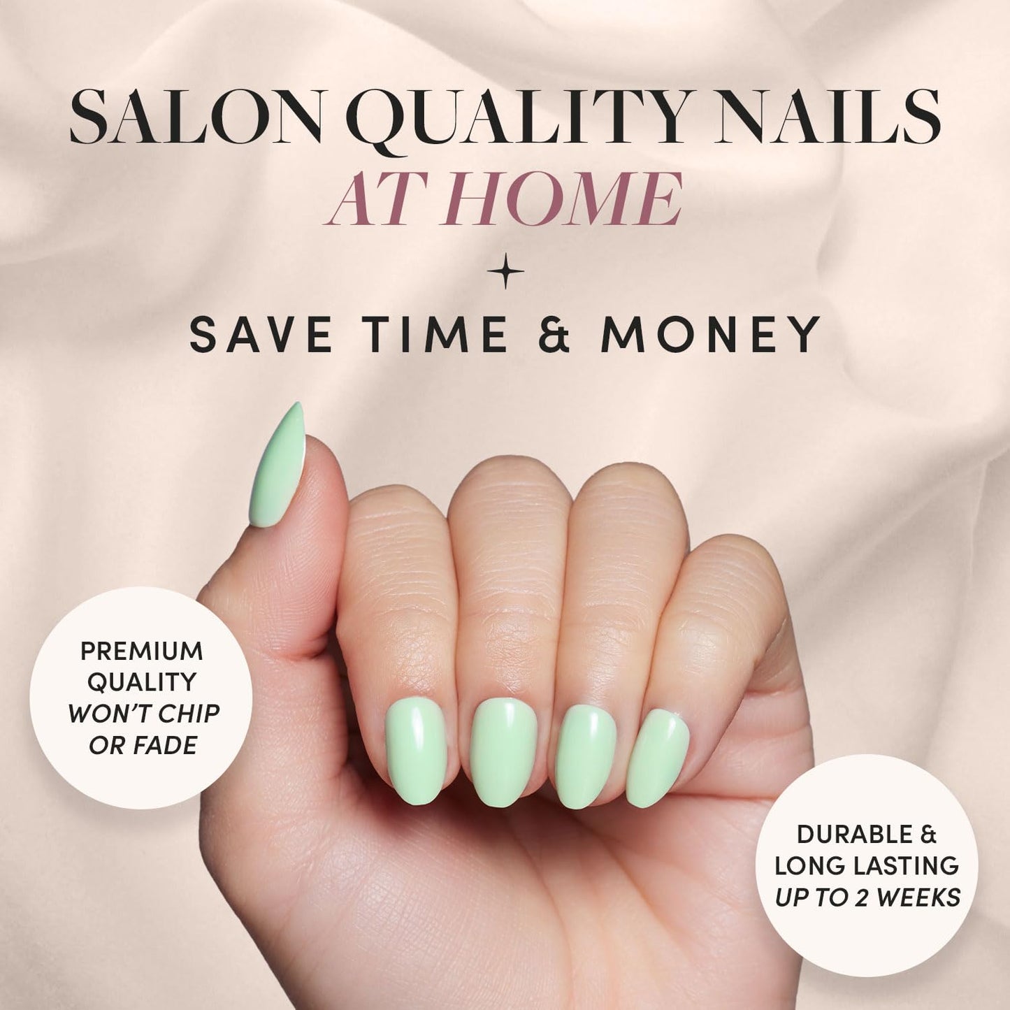Glamnetic Press-On Nails - Mint Green | Pastel Green Short Oval Fake Nails | Matte Short Almond Dark Red Nails with Glossy French Tips | 15 Sizes - 30 Nail Kit with Glue & Nail Tabs