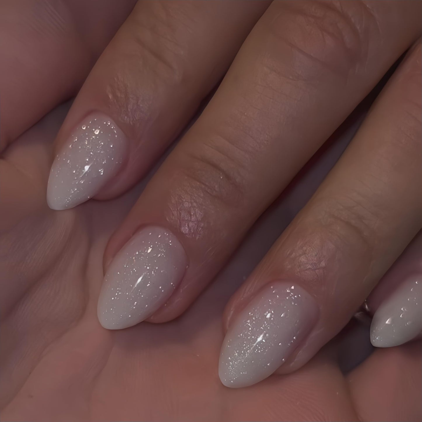 SXVME Cat Eye White Press On Nails Short Almond Shaped - 30Pcs Stiletto Fake Nails Acrylic Press ons Natural Thick Gel Nails Short Glue on Nails Opaque Glitter False Nails for Women No Glue
