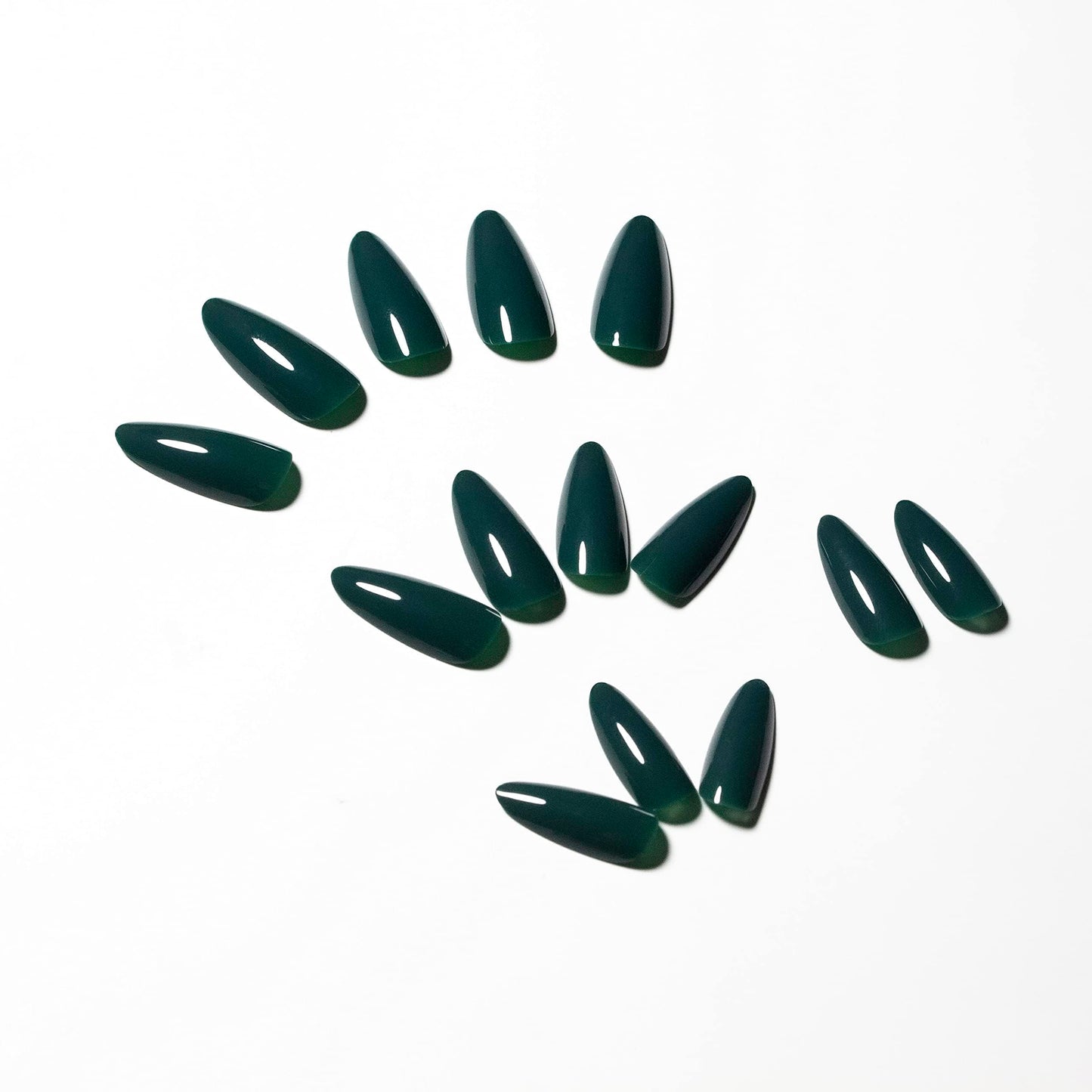 Dark Green Press on Nails Medium Stiletto Almond,KQueenest Pure Color Acrylic Nails Kit Reusable Fake Nails Christmas with Feature Protective UV Coating for Women Nail Art Manicure in 24PCS