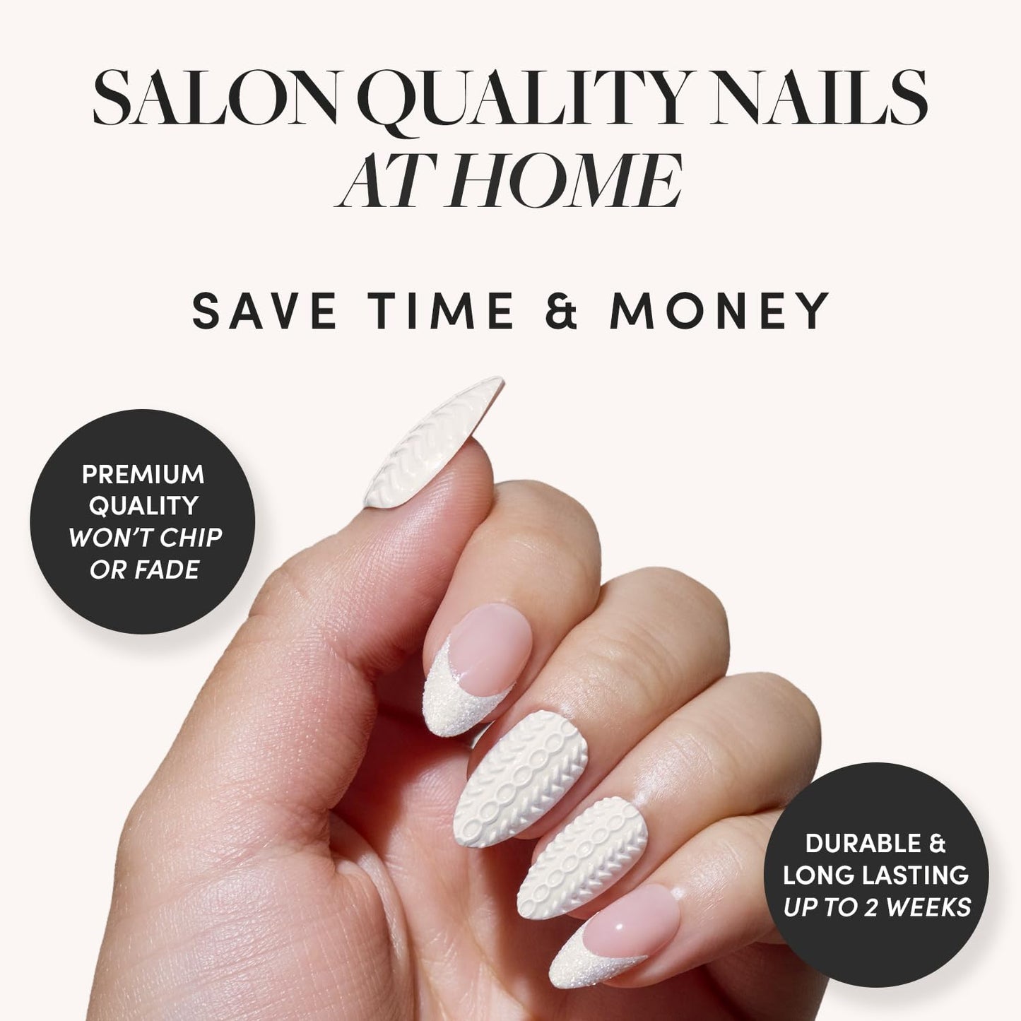 Glamnetic Press-On Nails Bundle - Frosted Cranberry & Sweater Weather | Short Almond Fake Nails in Deep Red with Jelly Finish | Short Almond Fake Nails with White Glitter French Tips & 3D Designs | Du