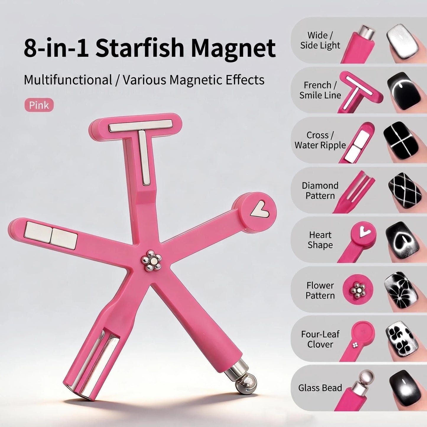 8-in-1 Gel Nail Polish Magnets for Nail Art, Multiple Styles Cat Eye Magnet Kit Strong Magnetic Nail Design for Women Nail Salon & Cat Eye Gel Nail DIY Home