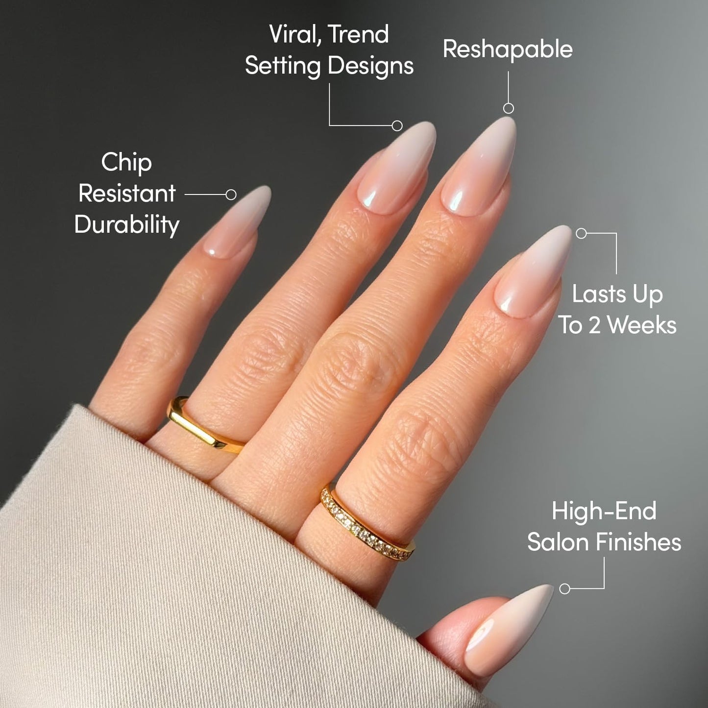 Glamnetic Press-On Nails Bundle - Frosted Chai & Fiancéd | 2 Glazed Nude Fake Nails with Ombré in Medium Almond & Short Almond | Durable, Salon-Quality Nail Kits