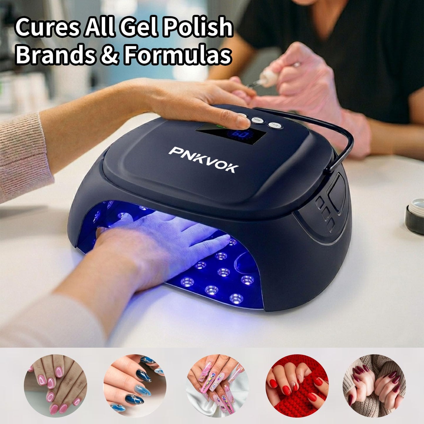 PNKVOK 126W Rechargeable UV LED Nail Lamp, Nail Dryer for Gel Polish UV Light for Nails Handle and Foot Rest, Fast Curing Gel Nail Dryer with 4 Timers for Salon and Home (Black)