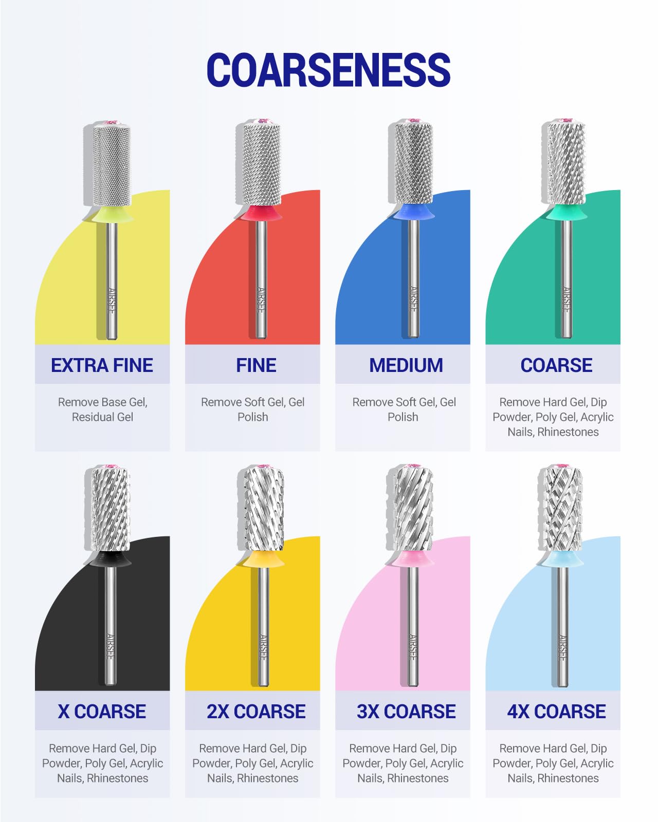 AIRSEE Tungsten Carbide Acrylic Nail Drill Bit Efile Electric File Machine Head Tip for Manicure Polishing Art Remove Gel 3/32" 2 Way Beginner Safety Pink Crystal Top Barrel 3X Coarse-3XC