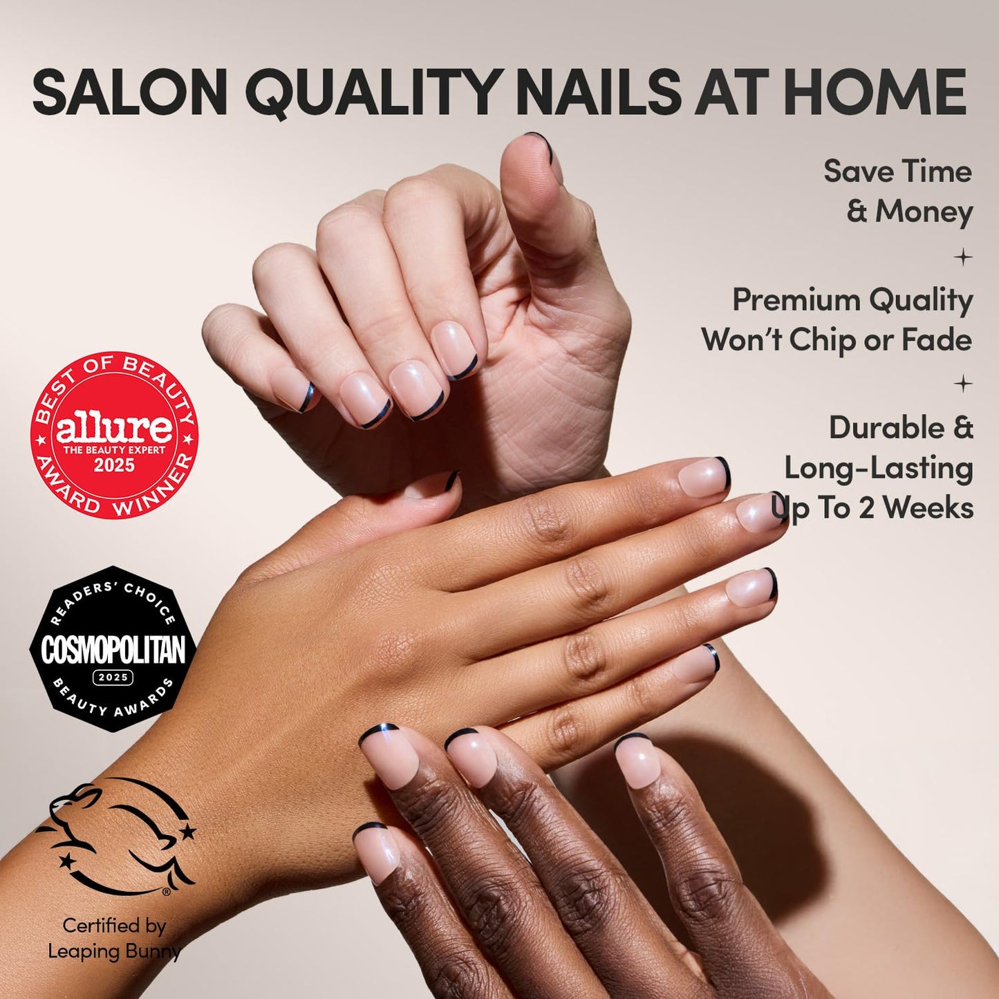 Glamnetic Press On Nails - Super Short Round Fake Nails, Black French Tip Nails, Burnt Miso | 12 Sizes - 30 Nail Kit with Glue | Gift for Mom