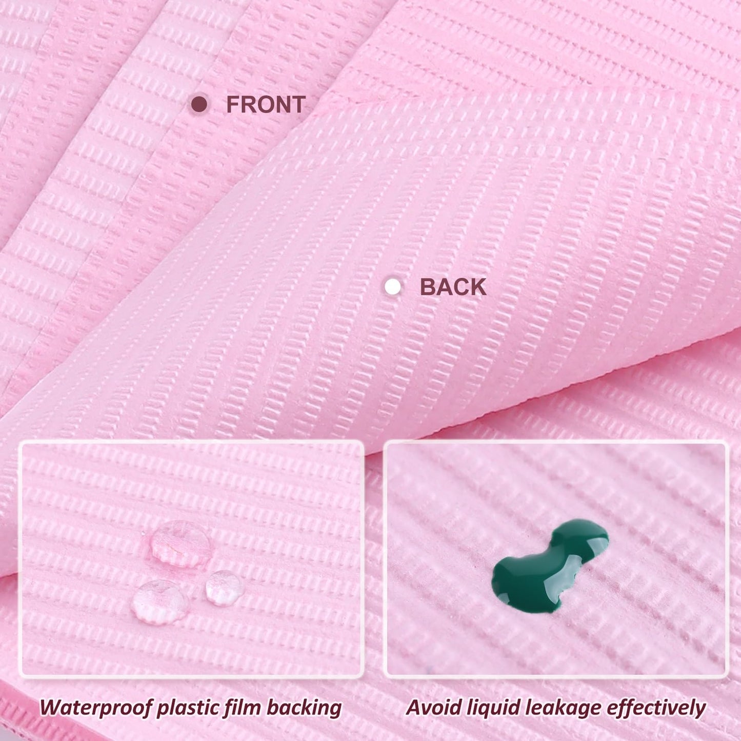 SUTOKAKA 125Pcs Pink Disposable Table Mats for Nail Art 3 Ply Foldable Waterproof Dental Bibs Tattoo Sheets Nail Practice Table Cover for Medical Supplies Manicure Salon Pads