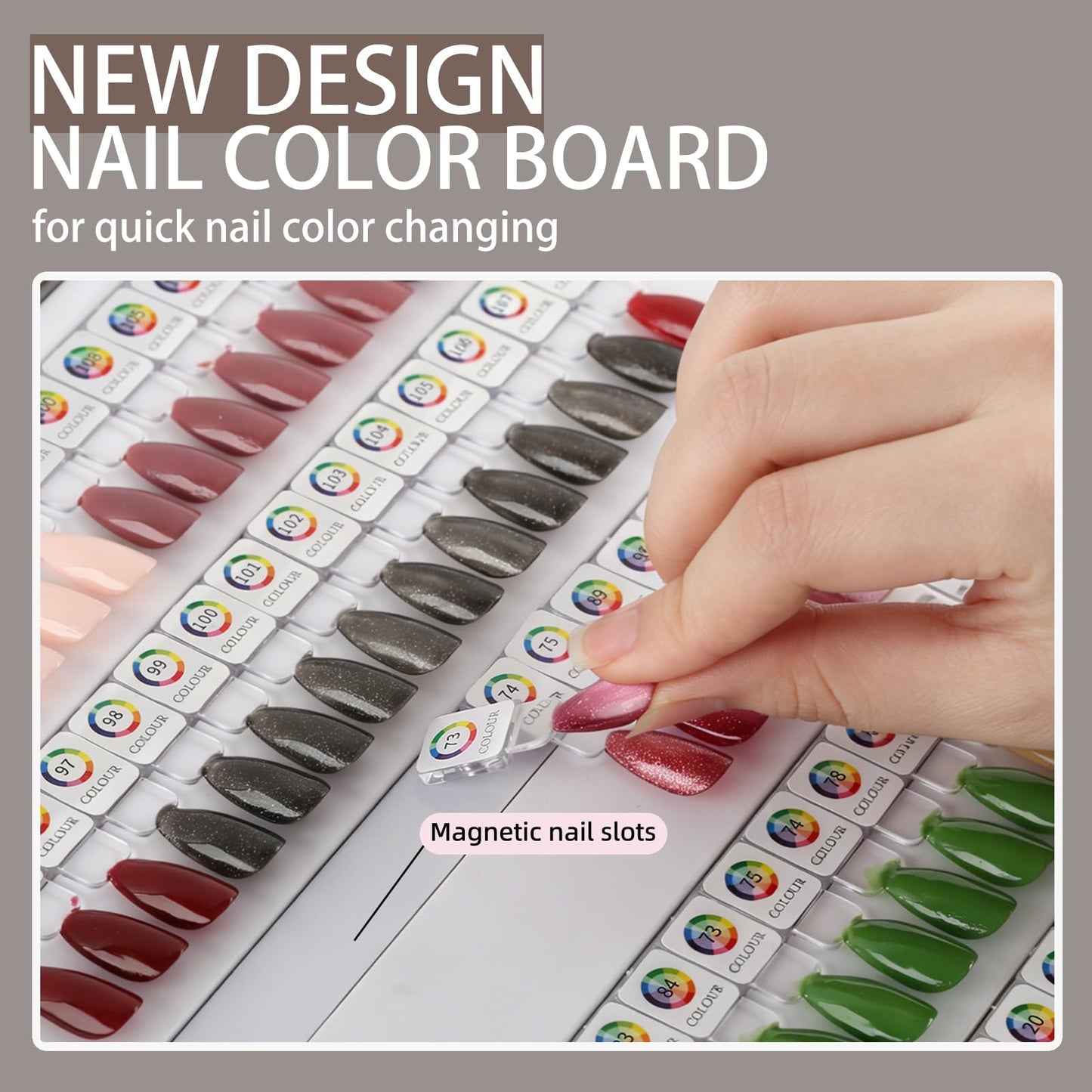 C12rtive 75 Magnetic Nail Color Display Board,96 PCS Magnetic Nail Tips with 1-200 Number Stickers,Professional Manicure Color Chart Swatches Book(Grey)