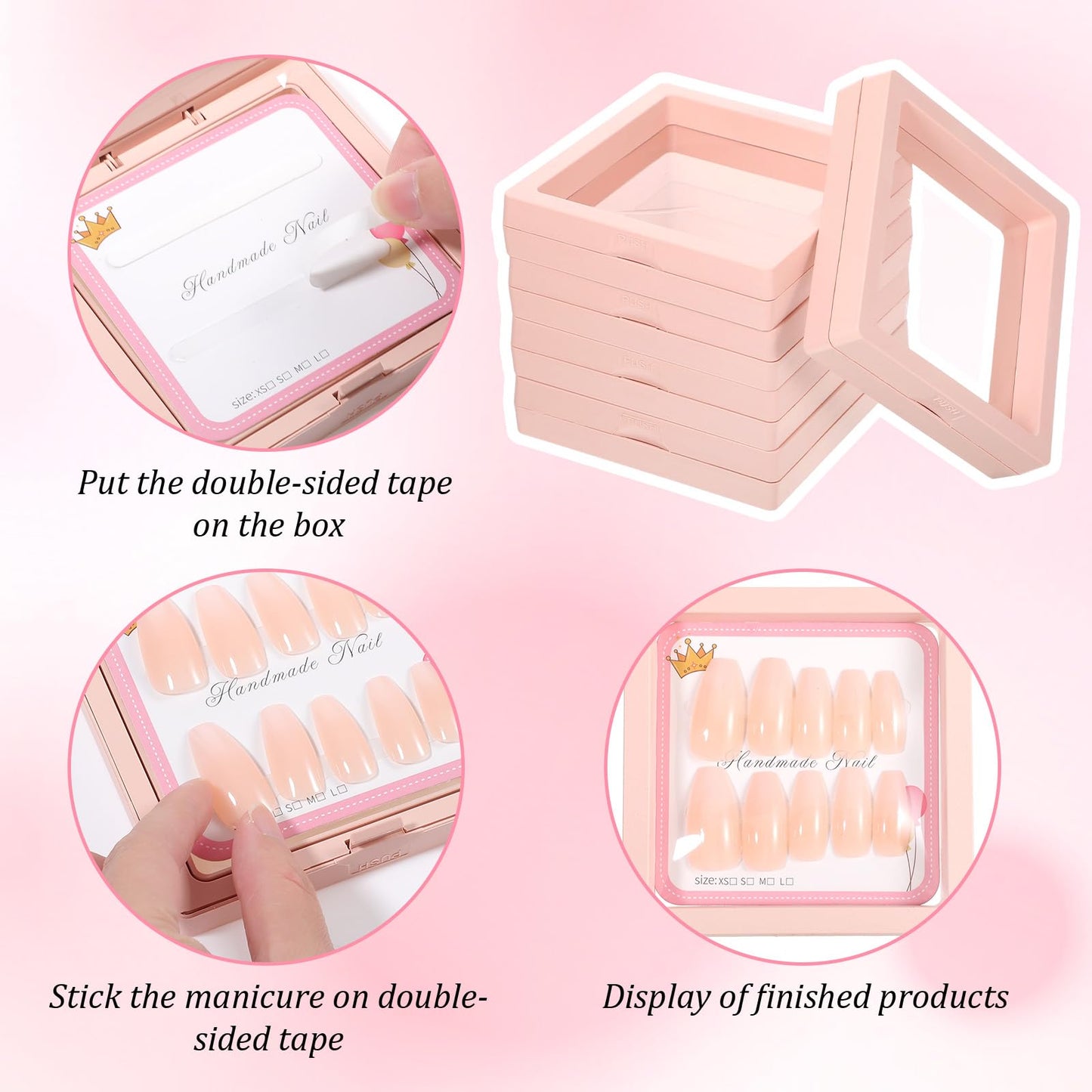 30 Sets Nail Packaging for Press Ons, Clear Acrylic Nail Kit Display Boxes with Cards and Tape, Nail Boxes for Press Ons Storage Organizer, Turban for Men Not Included (Pink)