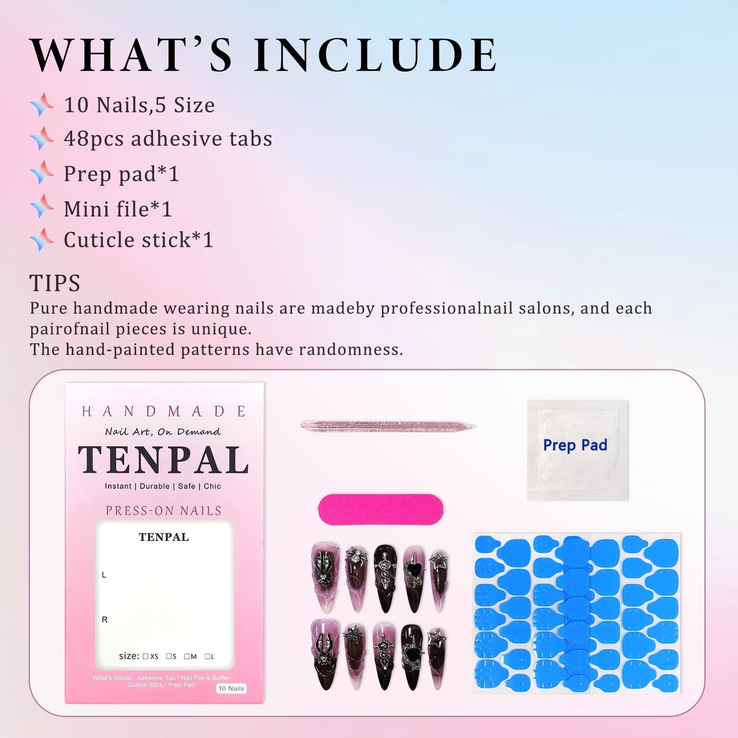 TENPAL 10Pcs Handmade Press On Nails Long Stiletto,Gothic Pink & Black Swirl Fake Nails with 3D Cross Spider Star Charms,Glossy Y2K Punk Glam Halloween Nails,Edgy Kawaii Nails for Parties Cosplay(M)