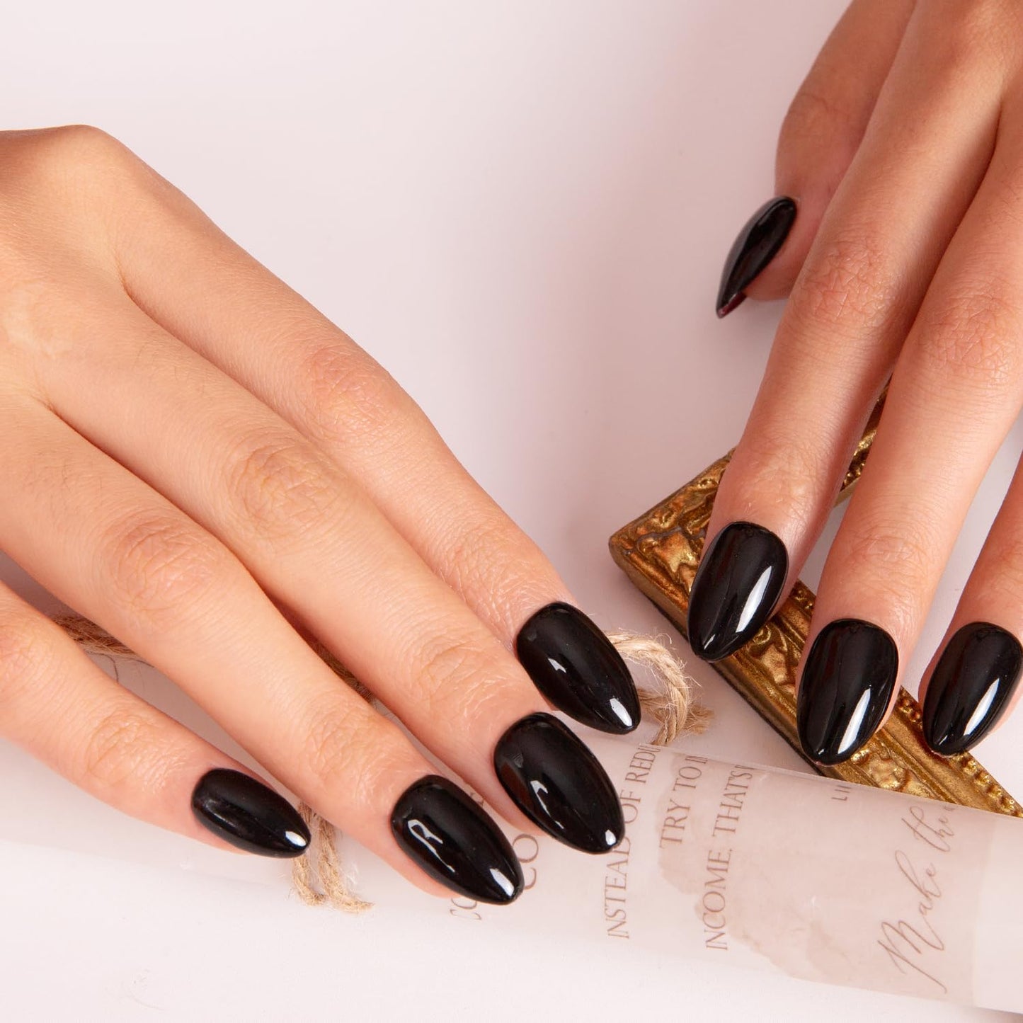 LOVFUL Press on Nails Red Sole Black Red | Handmade with Full Covered Crystals | Reusable Fake Nails | Almond Short 0.8 in | H22-S