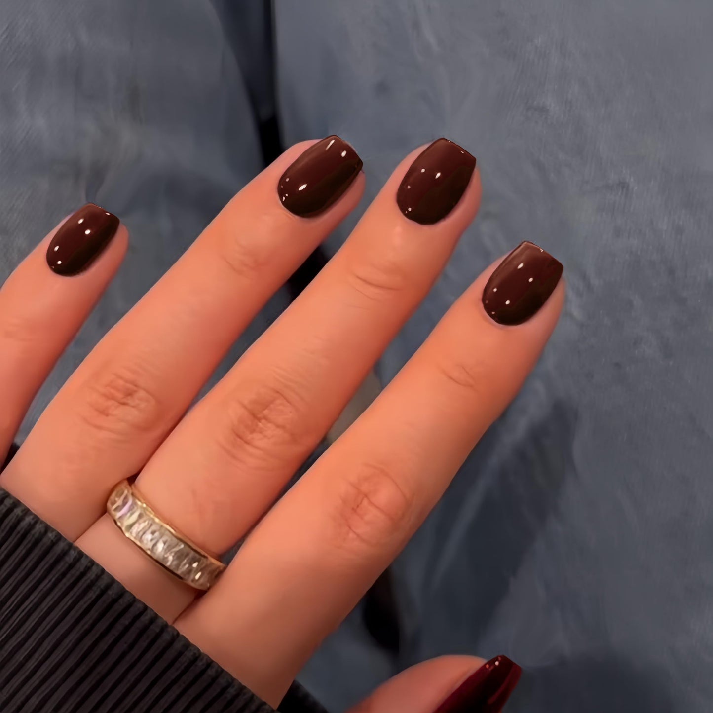 KQueenest Cat Eye Press on Nails Short, 30 Pcs Acrylic Press on Nails Square, Glass Brown Fake Nails Press on Short, Sparkly Chrome Design, Reusable Soft Gel Glue on Nails for Women Salon Manicure