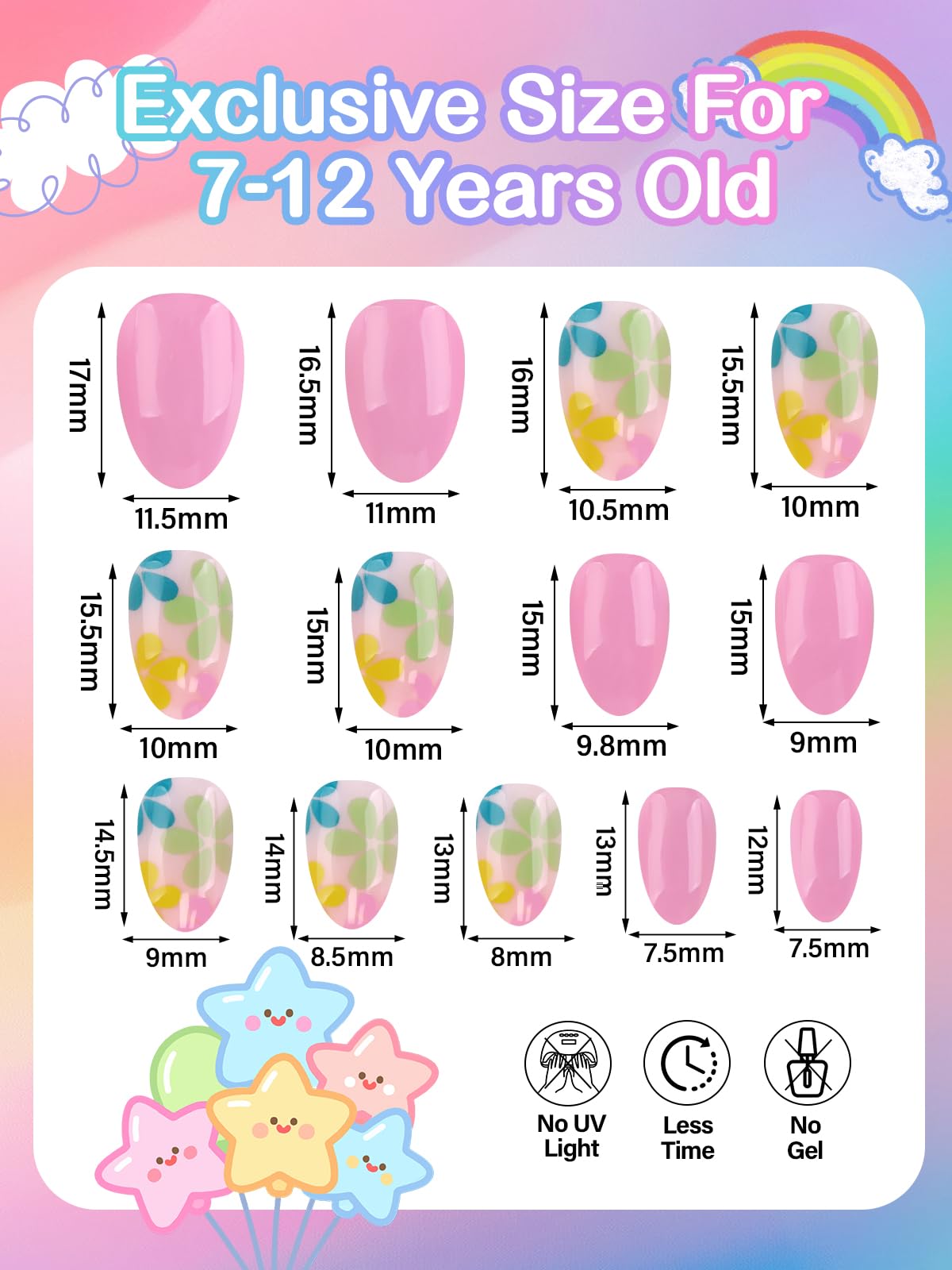 78PCS Kid Press on Nails, EBANKU 3 Pack Children Fake Nail Kit Full Cover Short False Fingernails with Nail Glue for Girl Nail Decoration（Pink Flower）