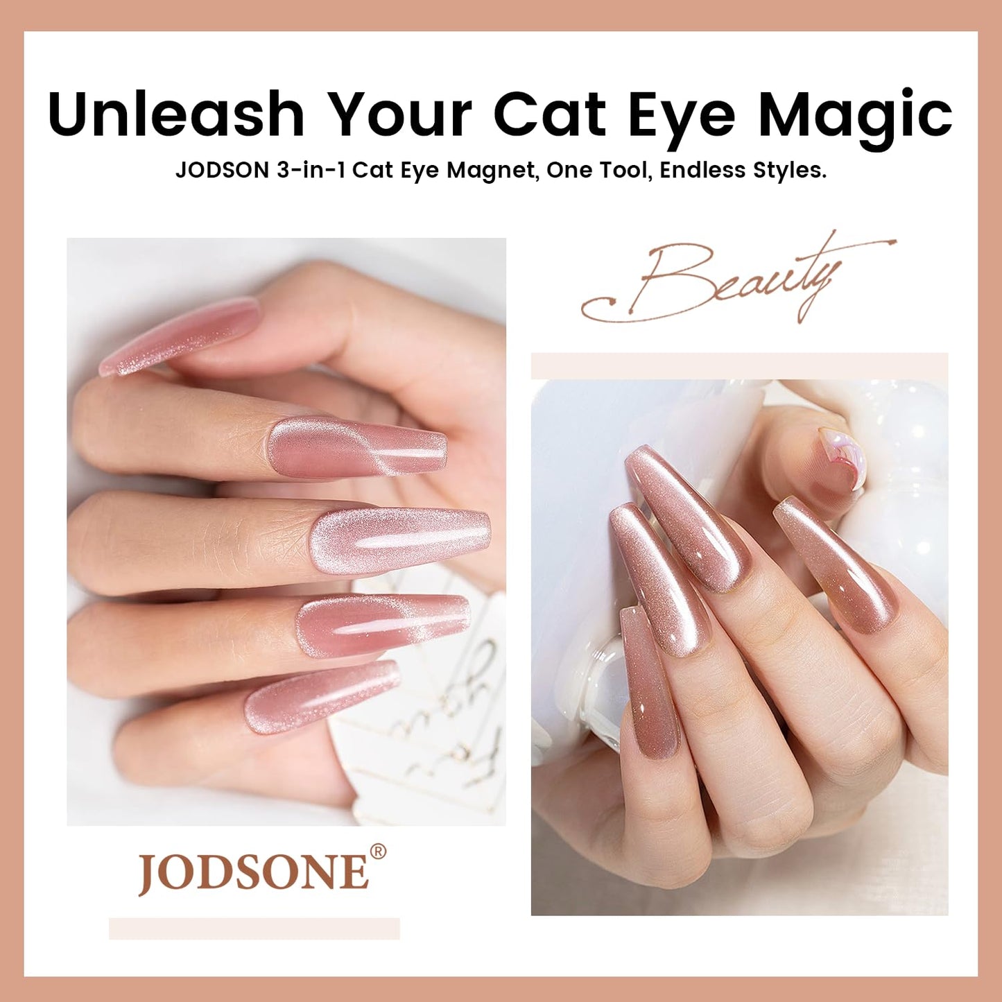 JODSONE 3-in-1 Cat Eye Magnet for Nails, Cylindrical & Square Magnets Nail Art Pens,Multi-Function Strong Magnet Nail Art Tool for Cat Eye Design DIY(Magnet Only, No Gel Included)