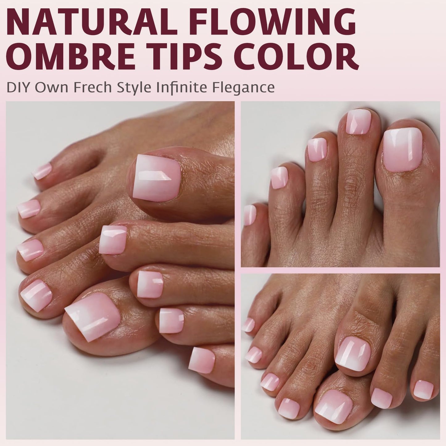 Bellelfin Ombre Press On Toenails For Women with Nail Adhesive Tabs, 150 Pcs Pink Ombre Toe Nail Press Ons, Short Square Toenail Press On, 15 Sizes Full Cover Acrylic Fake Toe Nails