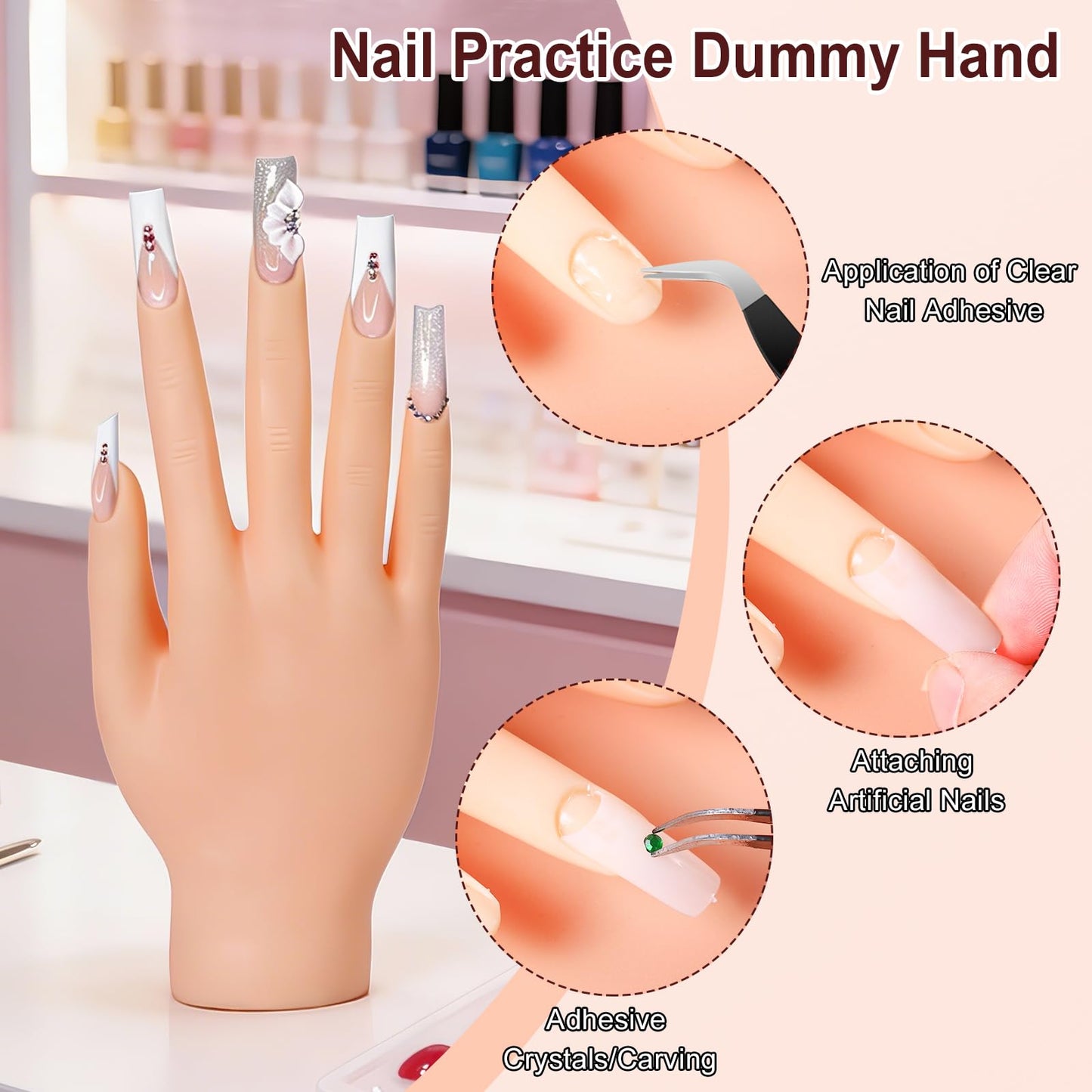 Acrylic Nail Kit for Beginners with Everything include Practice Hand Set with Powder,Drill U V Light in Silver Cosmetic Bag for Women Home Salon