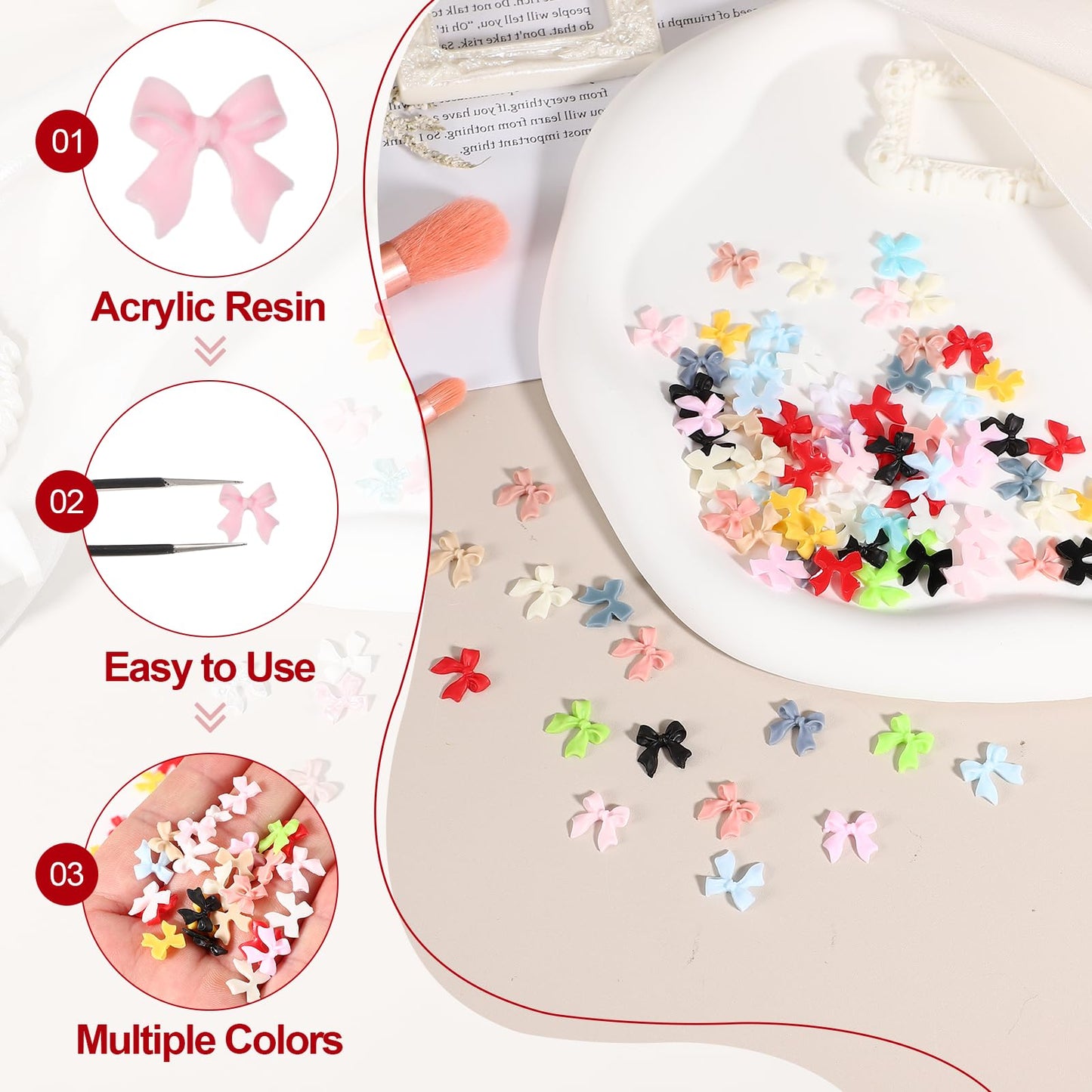 YELARXI Nail Bows, 3D Flowers for Nails Acrylic Resin Bows Art Accessories - Fitting for (DIY Manicure - Tips Decoration - Women and Girls) 100 Pcs & Light Pink