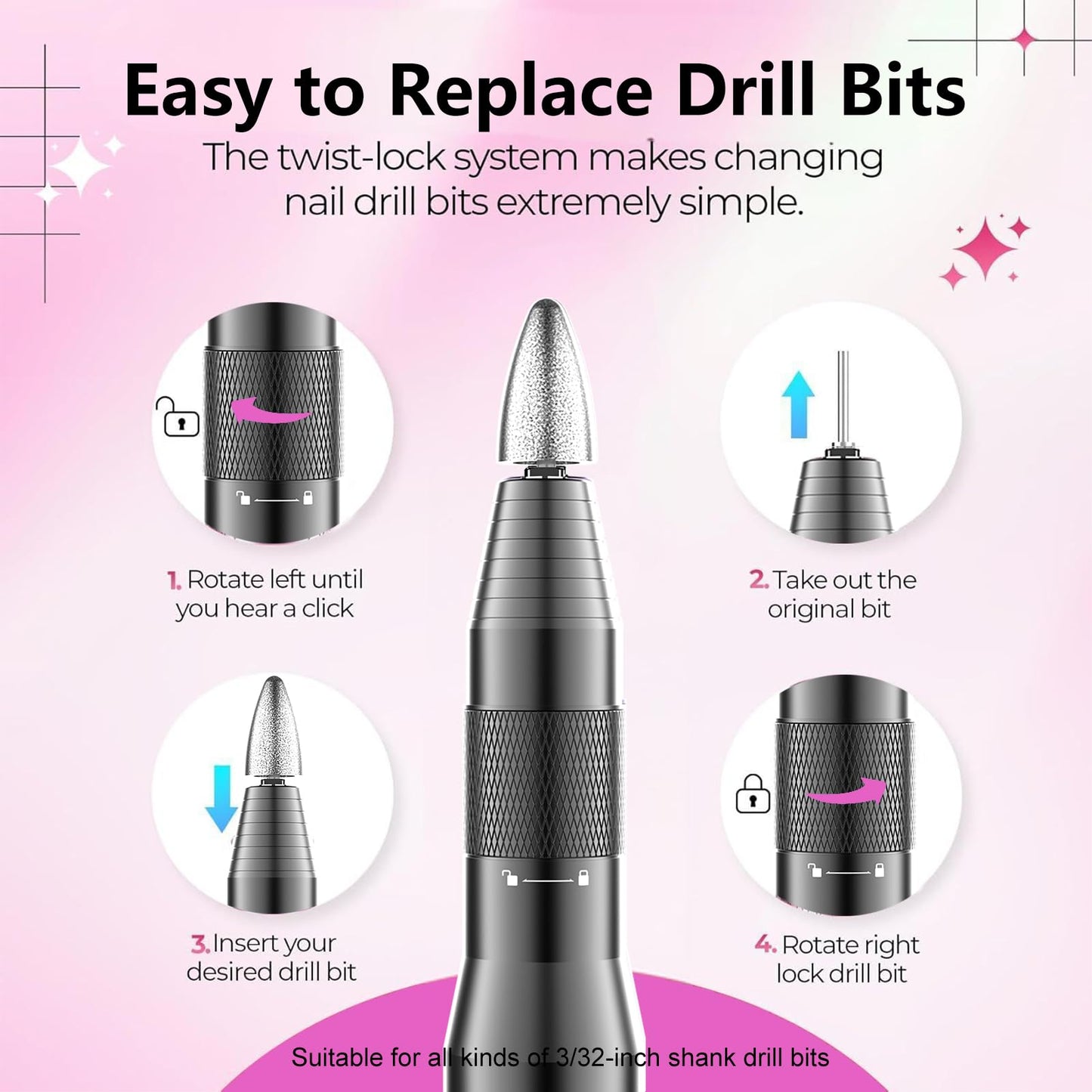 Professional Cordless Nail Drill Kit,Alloy Electric Nail File for Acrylic Nails Gel Polishing Callus Remover,30,000RPM with LED Display Rechargeable Quiet Manicure Pedicure Kit for DIY,Home Salon Use