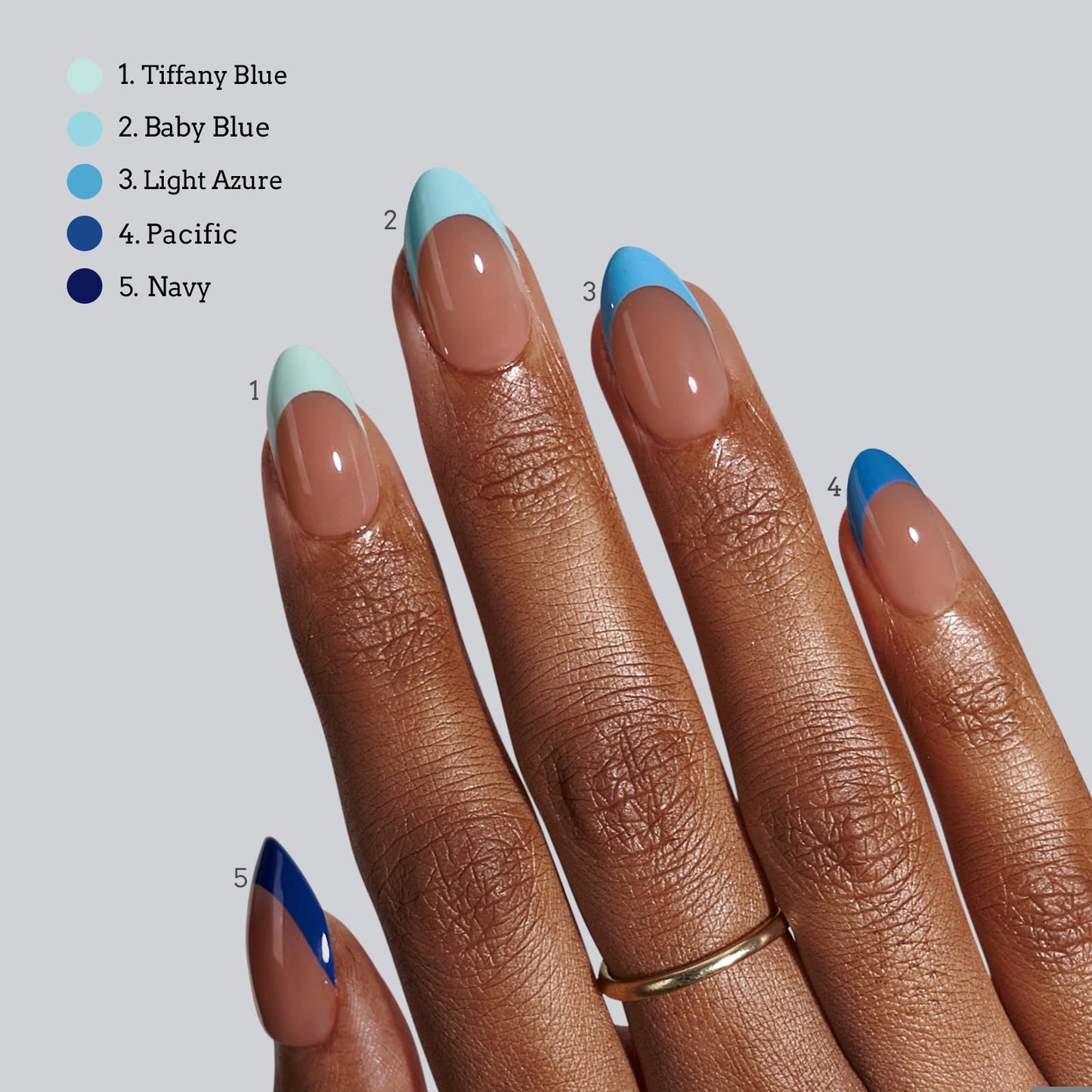 BTArtboxnails XCOATTIPS French Tip Press On Nails - Blue Press On Nails Short, Almond Fake Nail Tips, 160Pcs Soak Off Soft Gel Acrylic Brown Nail Extension in 16 Sizes