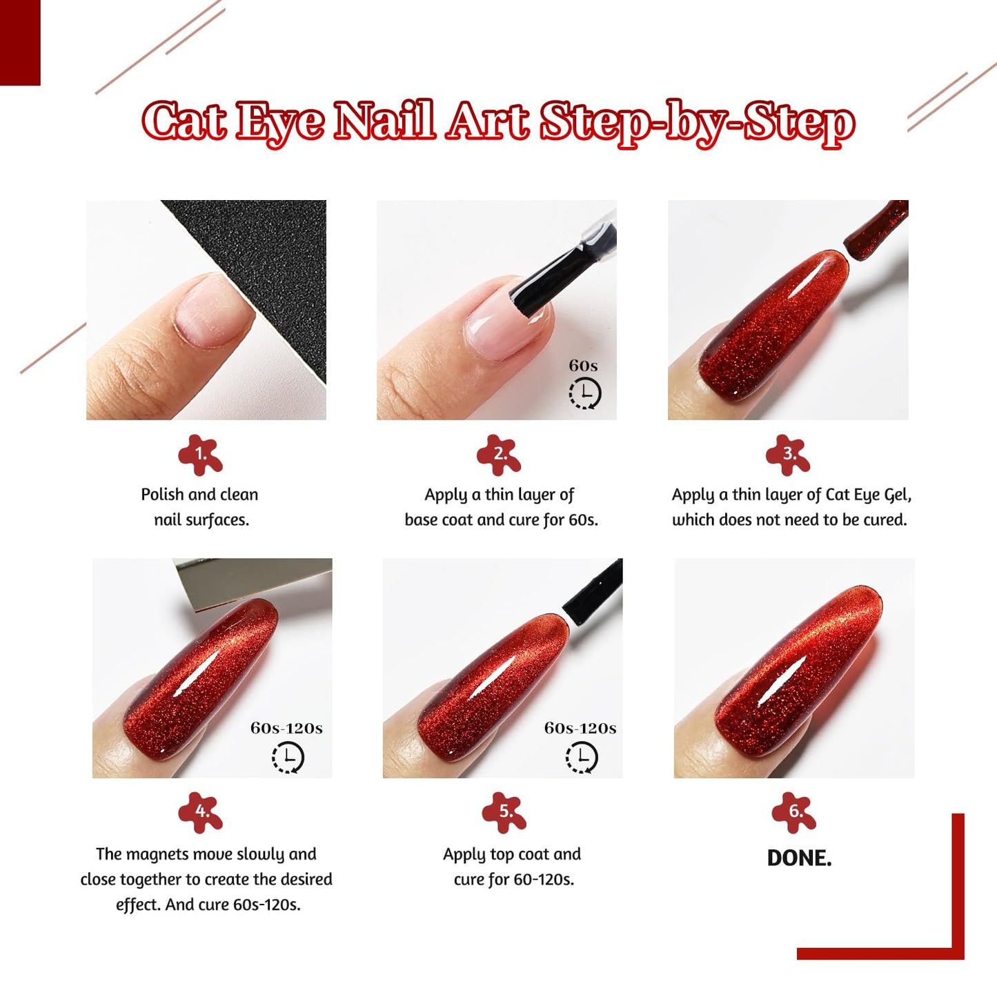 JODSONE Cat Eye Gel Nail Polish Set Limited Burgundy Red with Base Coat Top Coat & Magnet Stick Elegant Romantic Salon Nail Art Manicure Gift for Women