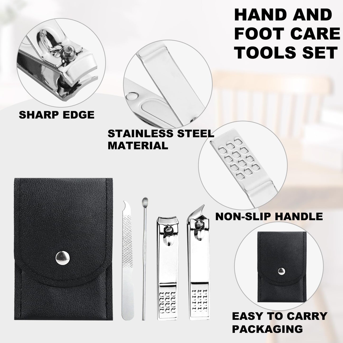 HAIFOTRVA 50 Sets Finger Nail Clipper Set Bulk,4 in 1 Black Adult Stainless Steel Travel Manicure Kit with Case Individually Wrapped Nail Clippers Bulk for Homeless,Hotel,Charity