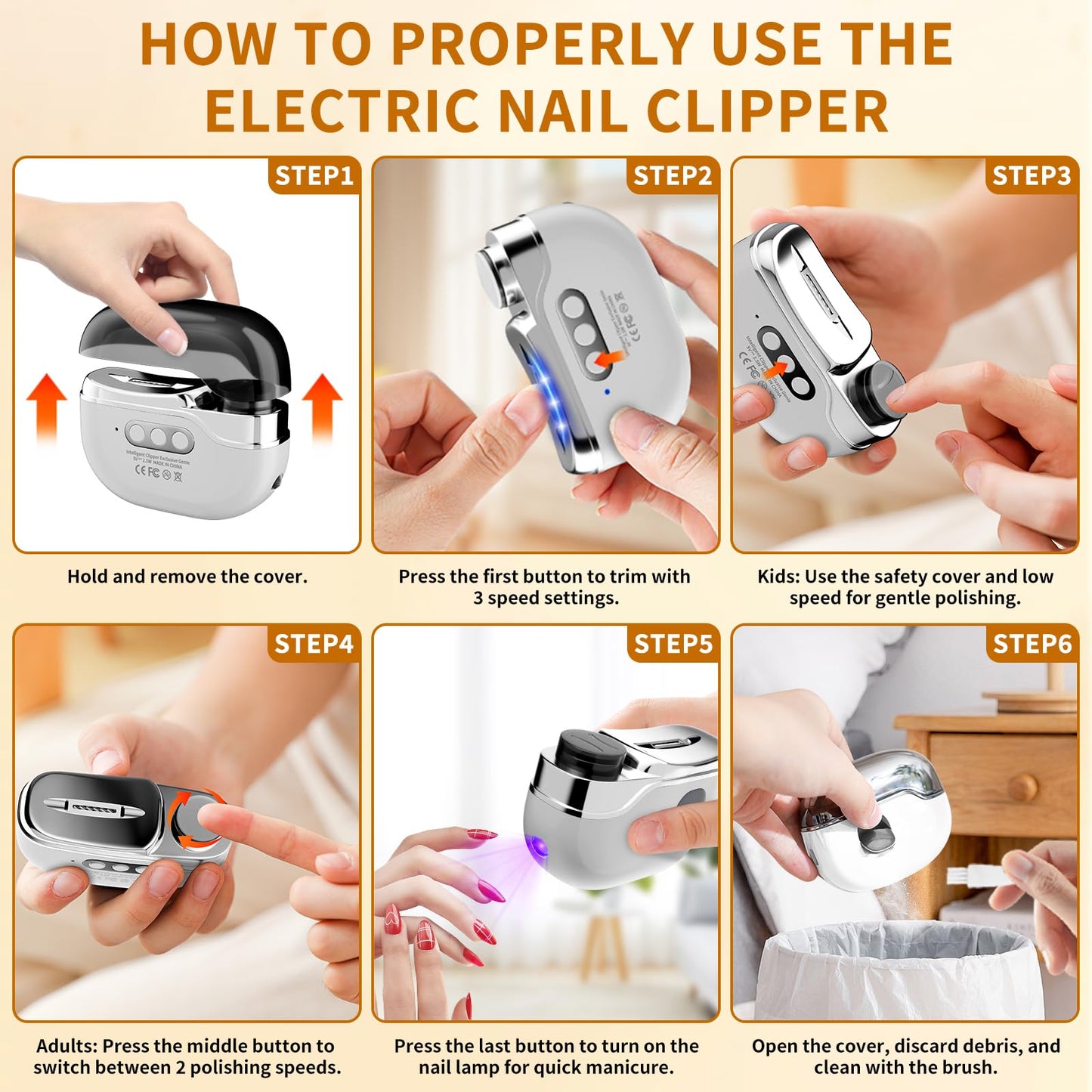 2026 New Electric Nail Clipper for Fingernails & Toenails, 4-in-1 Rechargeable 3-Speed Electric Nail File & Polisher with LED Light, Nail Lamp & Storage, Ideal for Seniors/Adults/Kids for Thick Nails