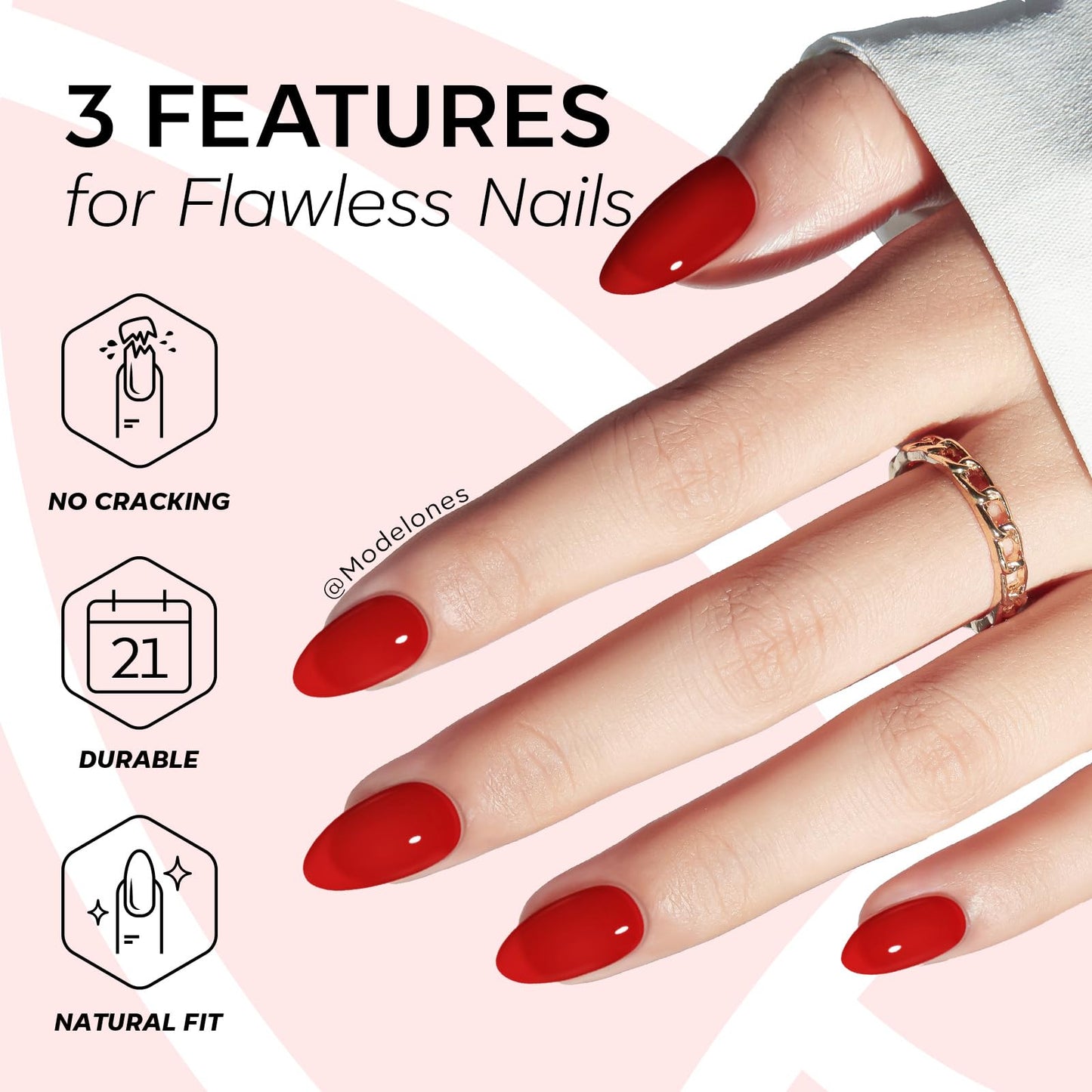 Modelones Sheer Red Press on Nails Almond, Spring Short Fake Nails, Reusable Nail Kit with Nail Glue Adhesive Tabs Mini Nail File, Nails Press Ons 30Pcs 15 Sizes, Women Girl Gift