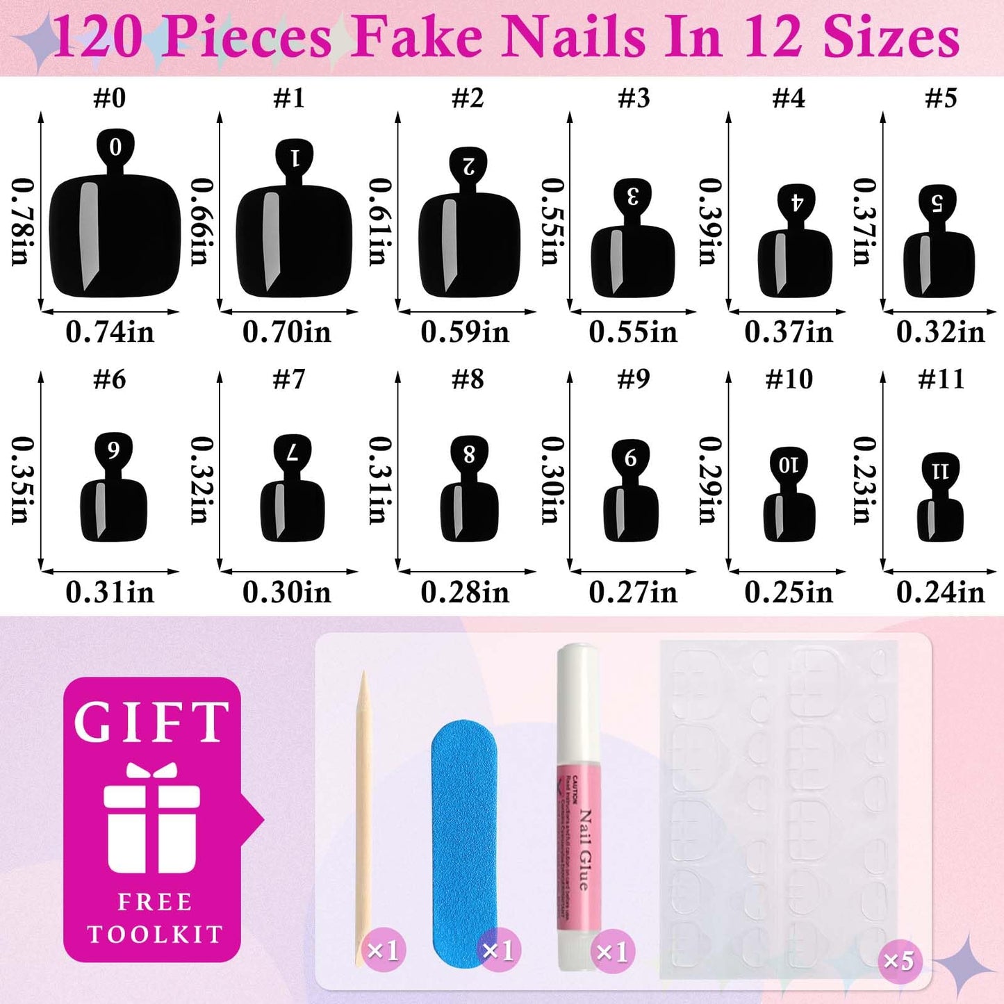 LoveOurHome 120pc Black Press on Toenails Women Fake Toe Nails with Glue Tabs, Black Fake Toenails Press on Toe Nails Glue on Toenail Acrylic Toes Nail Tips Artificial False Toenail for Women Girls