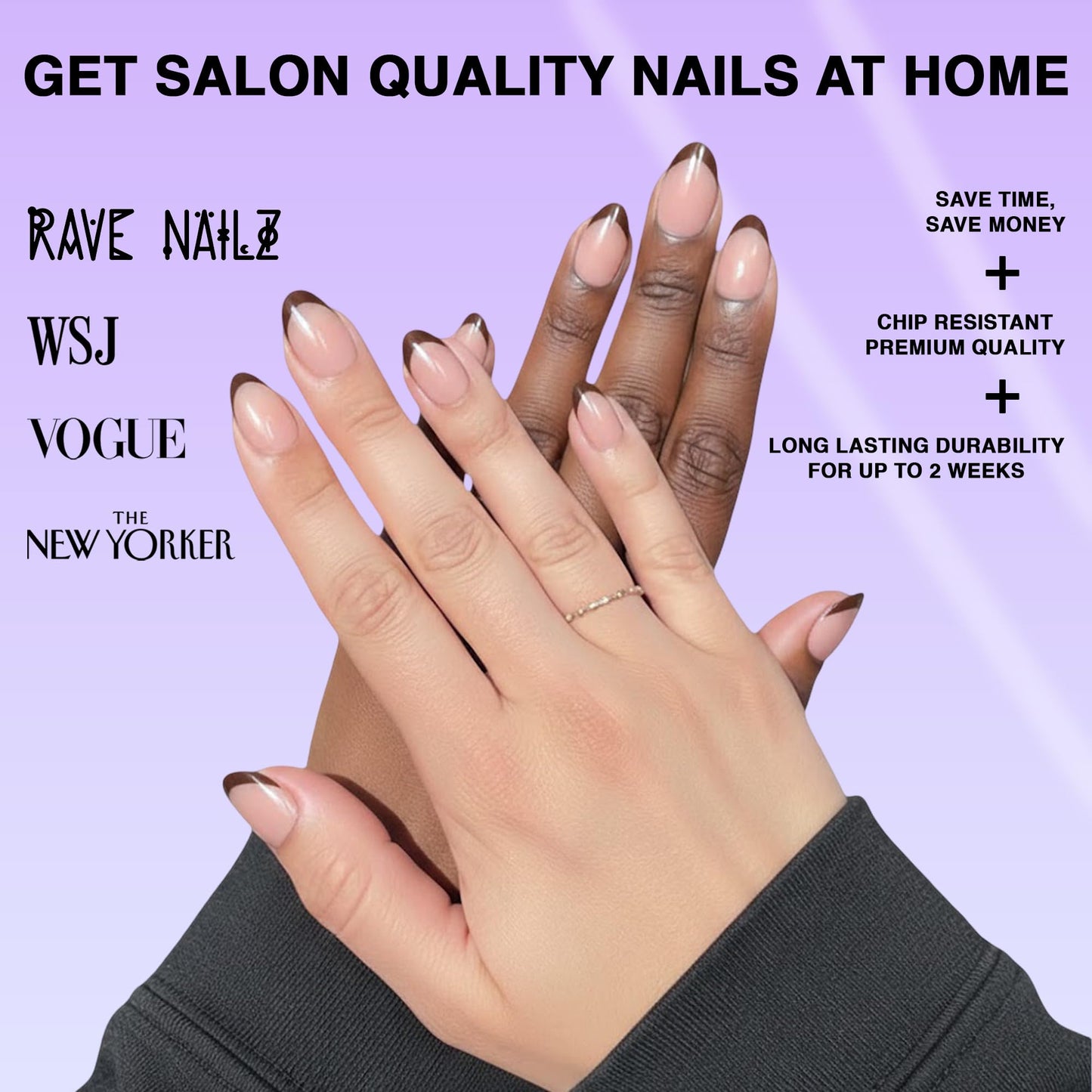 Rave Nailz Rodeo French Tip Press On Nails (24 Count) | Natural Base 3D False Oval Press On Nails Short with Brown Tip | Chip-Resistant Fake Nails with Glue, Includes File, Long-Lasting 2+ Weeks