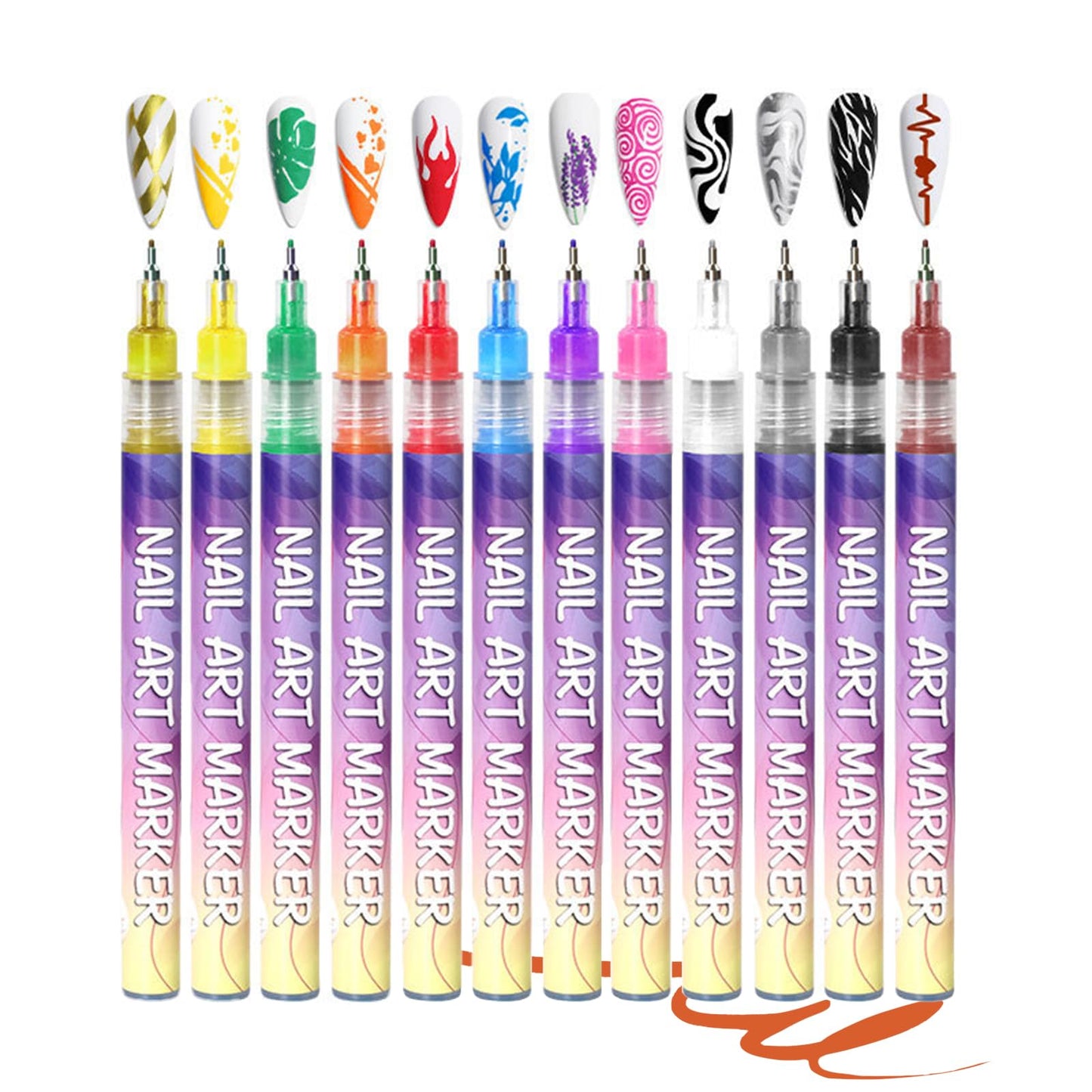 Hinourisha12pcs 3D Nail Art Pens Set, Nail Art Markers, Acrylic Nail Paint Pens Kit, Nail Polish Pen Quick-drying Waterproof for Paint Point Line Art Manicure Tools for Girls Gift
