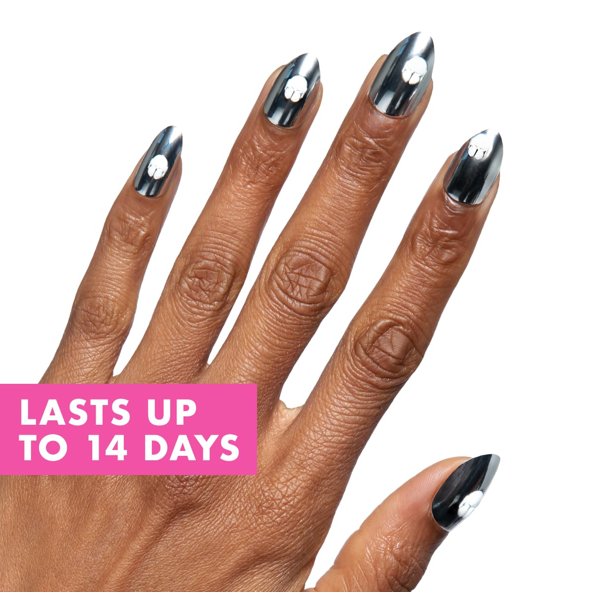 Olive & June Instant Mani Press-On Nails (Glue) | Star Wars: The Mandalorian & Grogu | 42 Fake Nails, 21 Sizes | Non-Toxic, Long-Lasting Up to 14 Days | Medium, Almond | Dark Saber Holographic Chrome