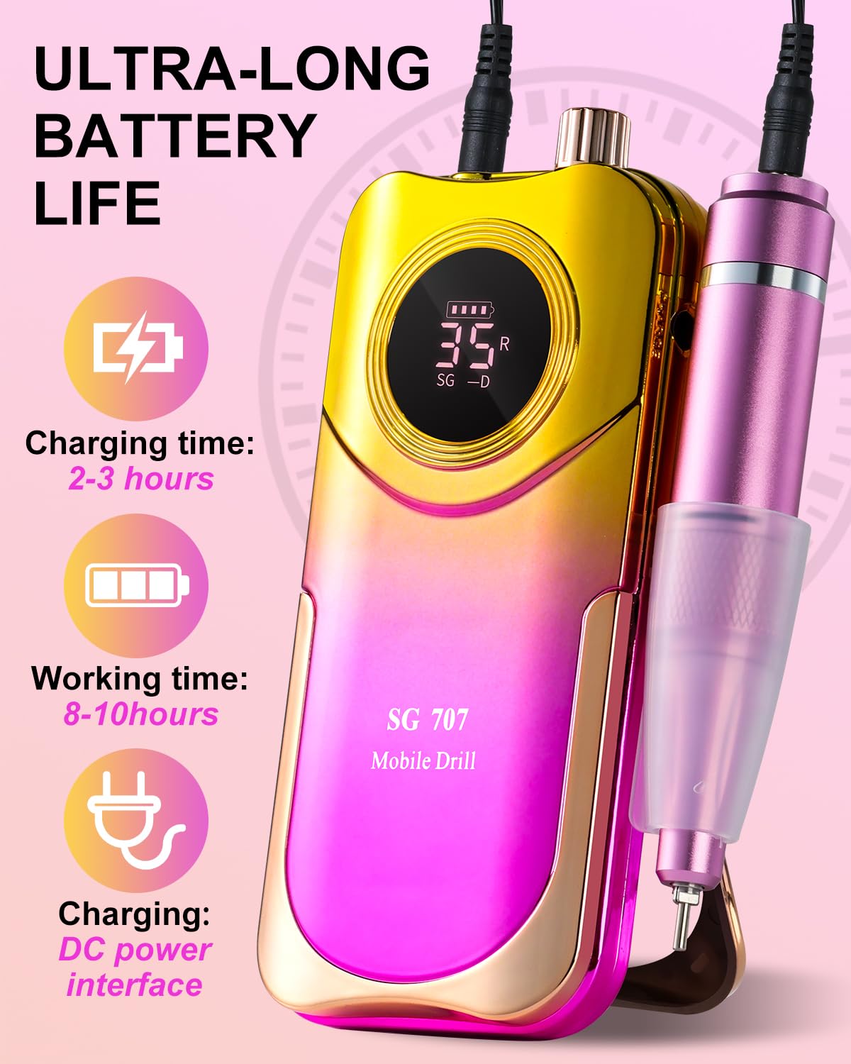 Moskany Professional Electric Nail Drill Kit 35000RPM with 14PCS Bits Purple Gold Portable Rechargeable Cordless File Machine for Acrylic Gel Powder Nails and Manicure Pedicure Toenail Tool Salon Set