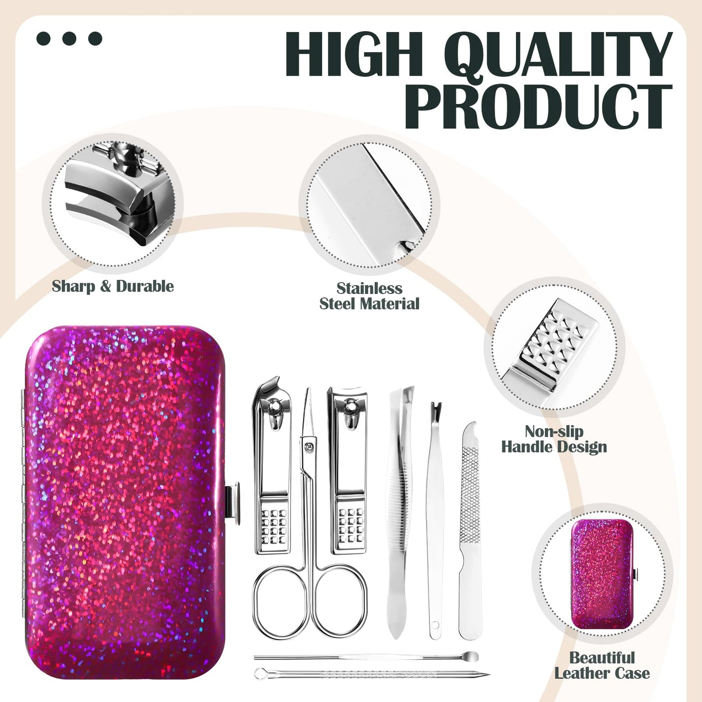 Leriton 30 Sets Bulk Gifts for Women Manicure Set Bulk Professional Nail Care Kit Nail Clippers Kit 8 in 1 Stainless Steel Pedicure Set with Travel Case for Women Men(Bright Glitter)