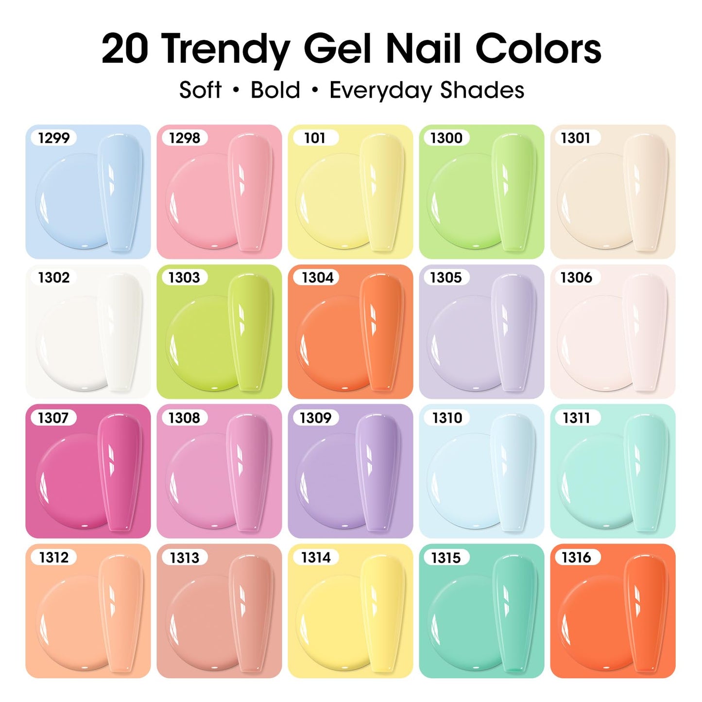 GELLEN Spring Gel Nail Polish Set 24pcs, 20 Colors Pastel Bright Gel Polish Kit with Base Coat, Glitter & Cat Eye Top Coat, Magnet, Nail Art DIY Home Salon