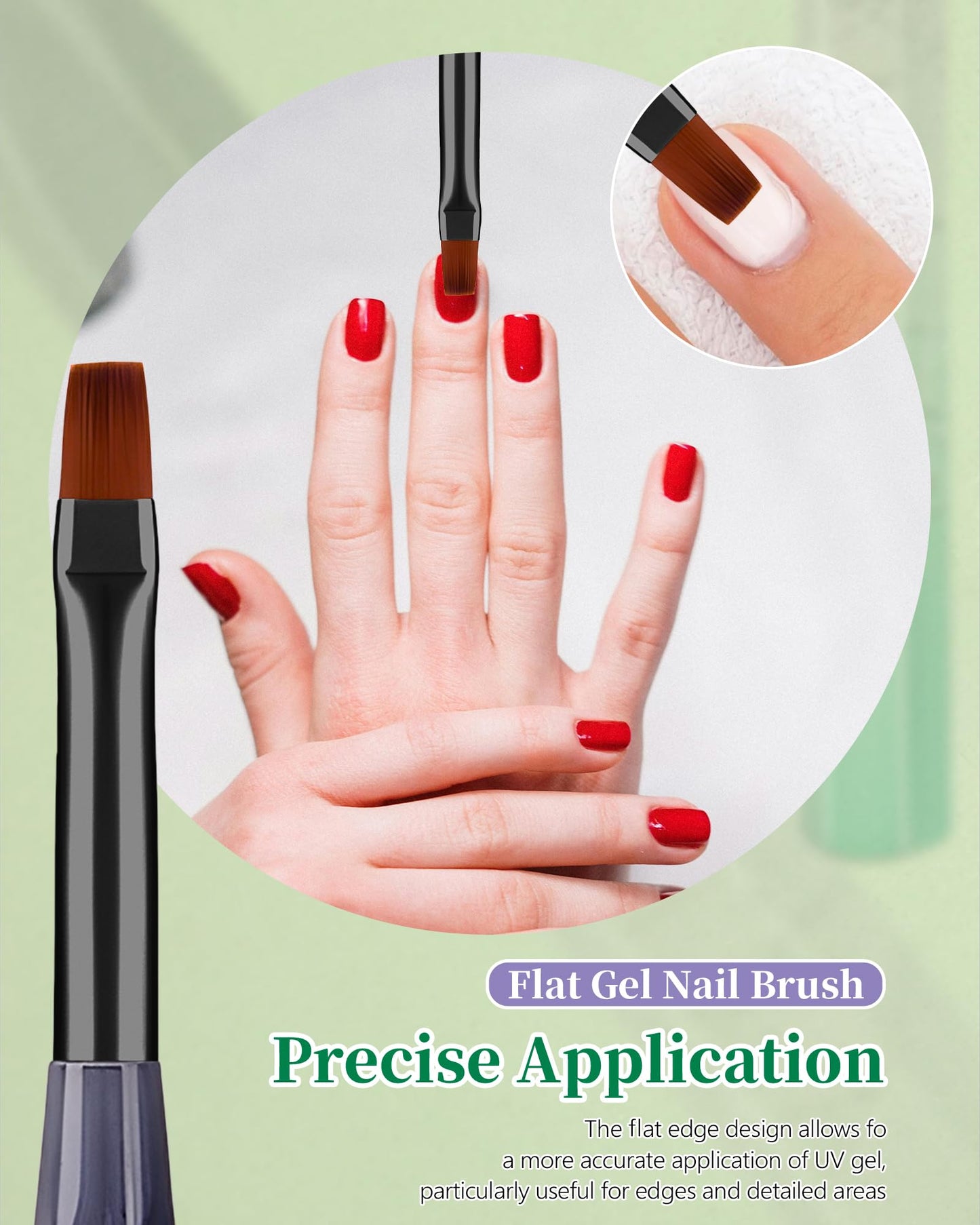 AMilHiTon 5PCS Nail Art Liner Brushes for Fine Drawing & Detailed Nail Art, 3PCS Nail Polish Remover Brush for Tidying Up Polish Mishaps on Cuticles(Green)